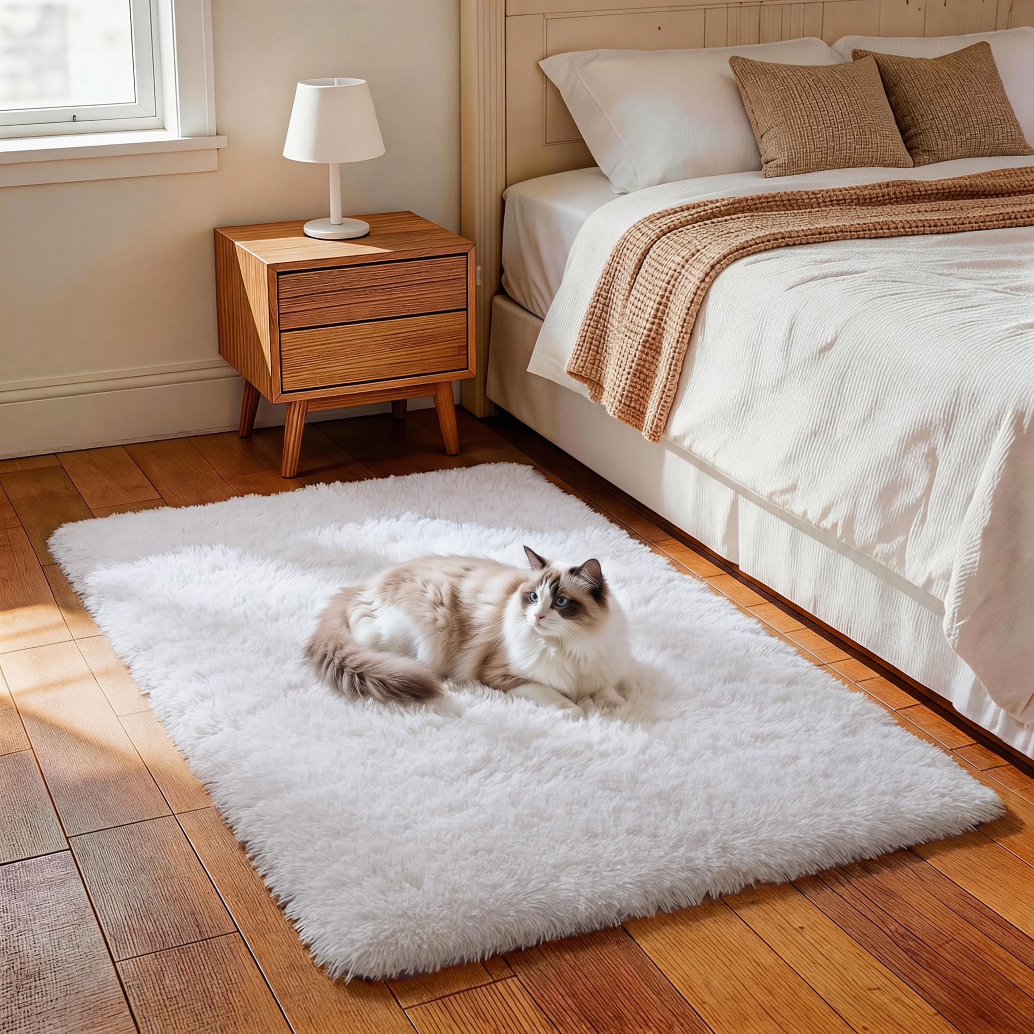 Ophanie Beige Rugs for Living Room Bedroom, 5x8 Fluffy Fuzzy Furry Carpet, Plush Soft Shaggy Bedside Indoor Floor Area Rug for Kids Girls Boys Baby Teen Dorm Nursery Home Decor Aesthetic