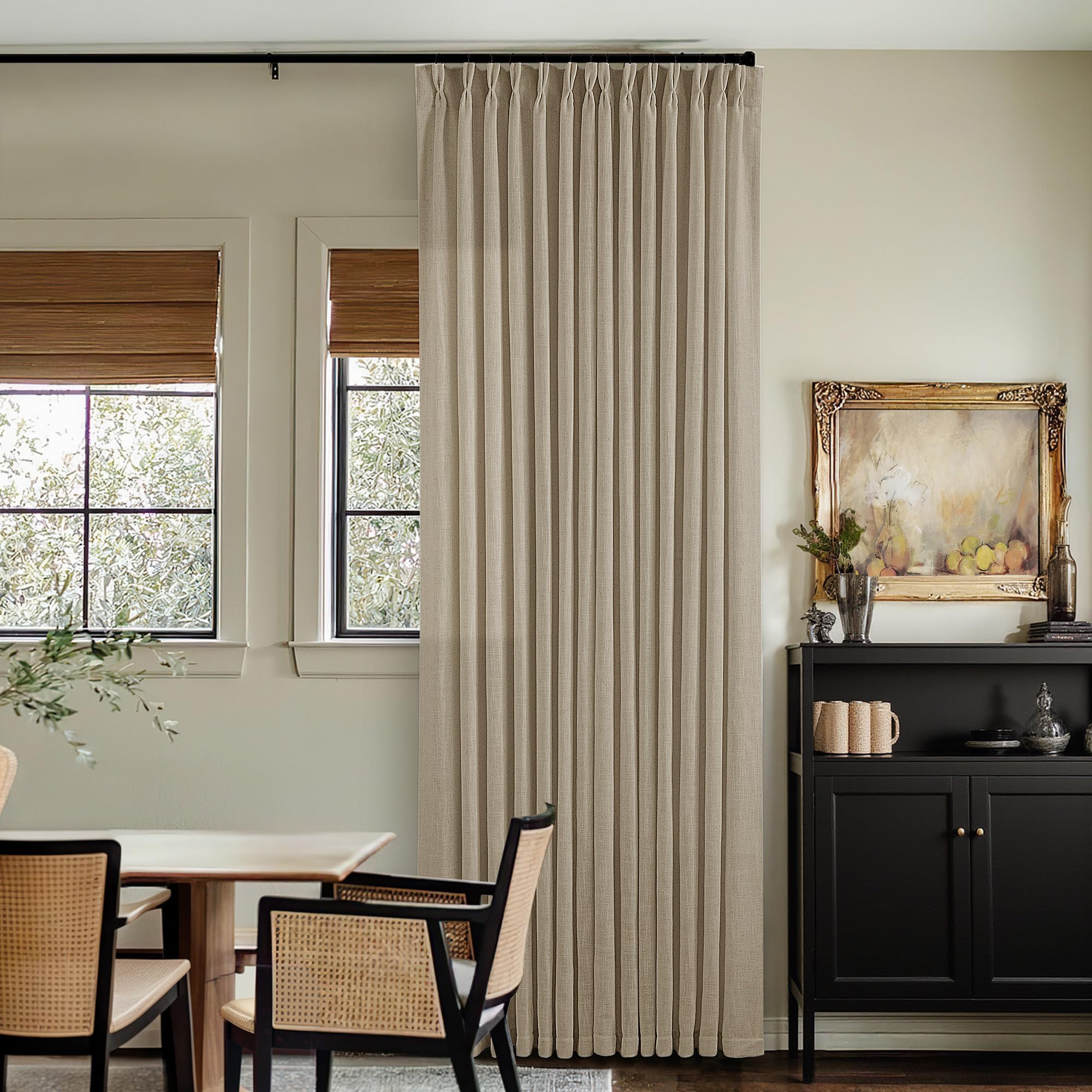 90 Inch Pinch Pleated Linen Curtains 2 Panel Set for Living Room Cream Natural Thick Linen Textured Drapes 90 Inches Long Pinch Pleat Drapes Birch Ivory Semi Sheer Curtain for Dining Bedroom Office