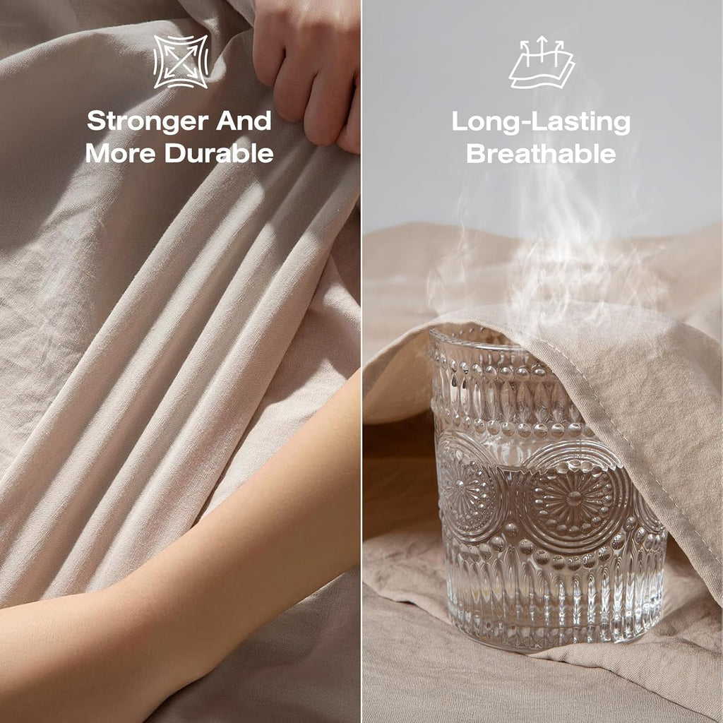 4-Piece Pure Linen Blend Sheet Set, 18" Deep Pocket, Soft Breathable All-Season Bedding for Hot Sleepers