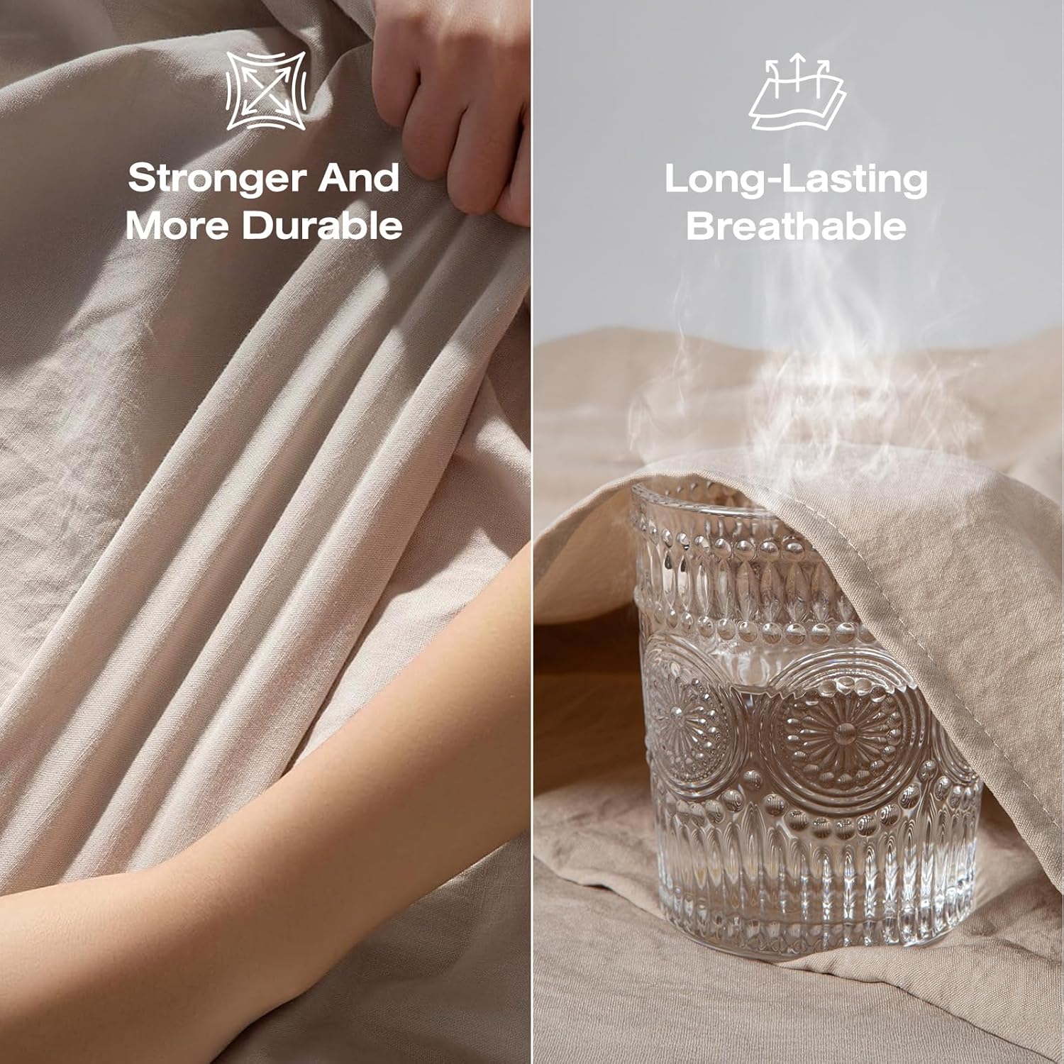 4-Piece Pure Linen Blend Sheet Set, 18" Deep Pocket, Soft Breathable All-Season Bedding for Hot Sleepers