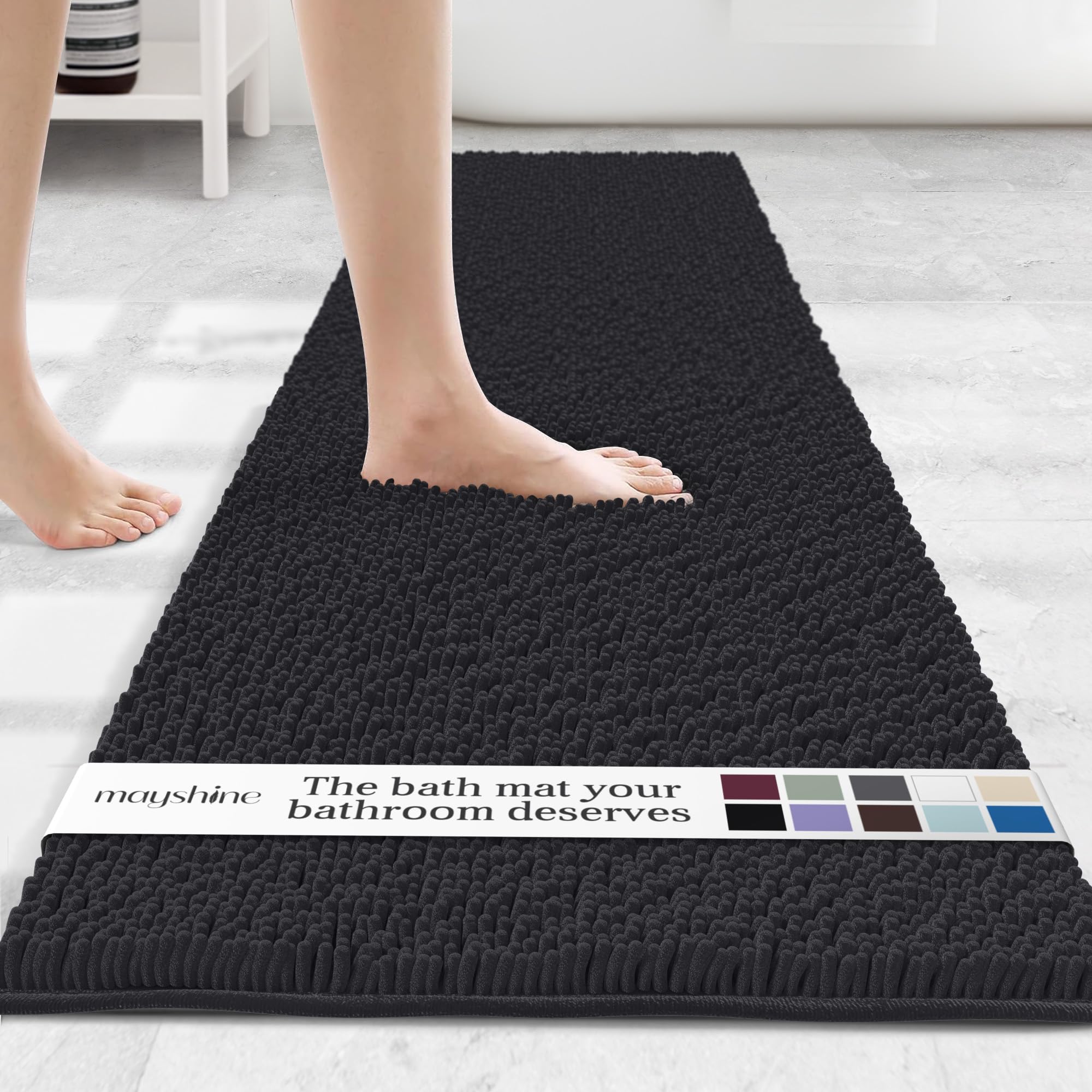 MAYSHINE Plush Shaggy Chenille Bath Mat | Extra Soft, Super Absorbent, Non-Slip Bathroom Rug | Fluffy Microfiber, Area Rug Sets for Bathroom Floor, Kitchen, Living Room | 59"x31" | Beige