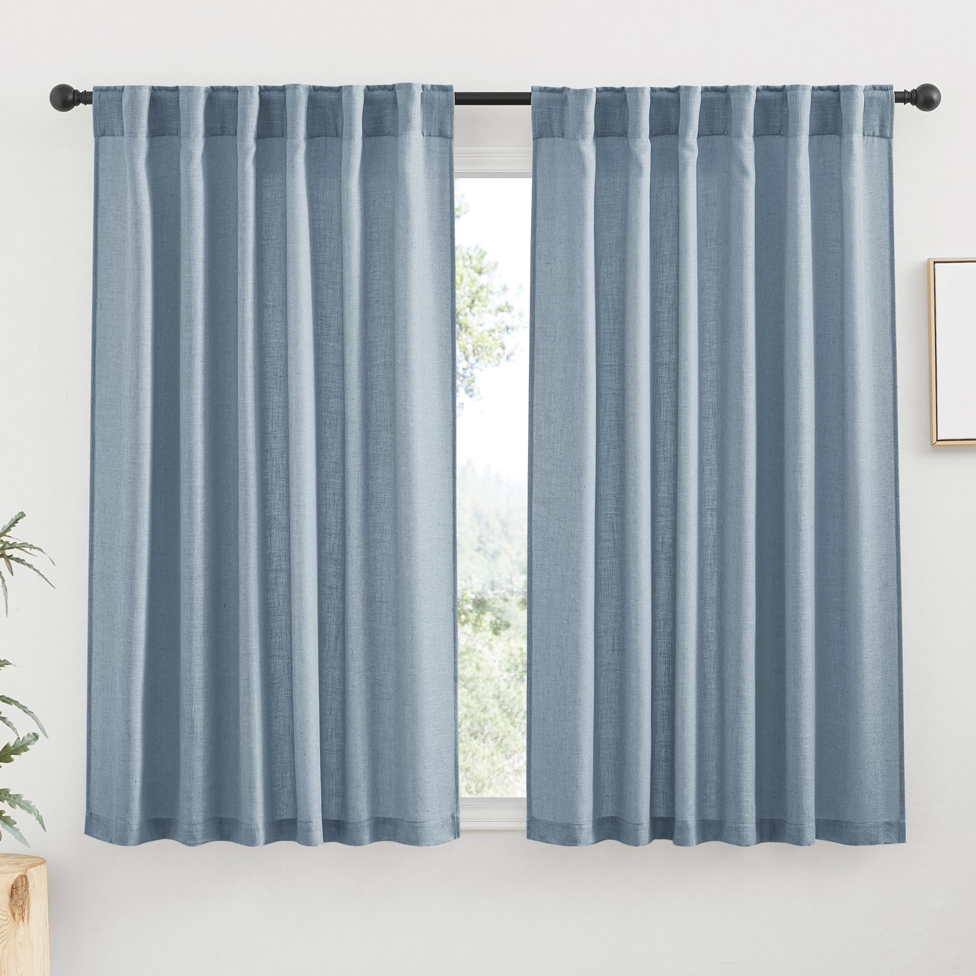 RYB HOME Farmhouse Sheer Curtains 108 inch Length, Semi Sheer Curtain & Drapes Large Window Dressing Lights & Winds Filter for Bedroom Home Office Living Room, Linen, W 70 x L 108 inch Long, 1 Pair