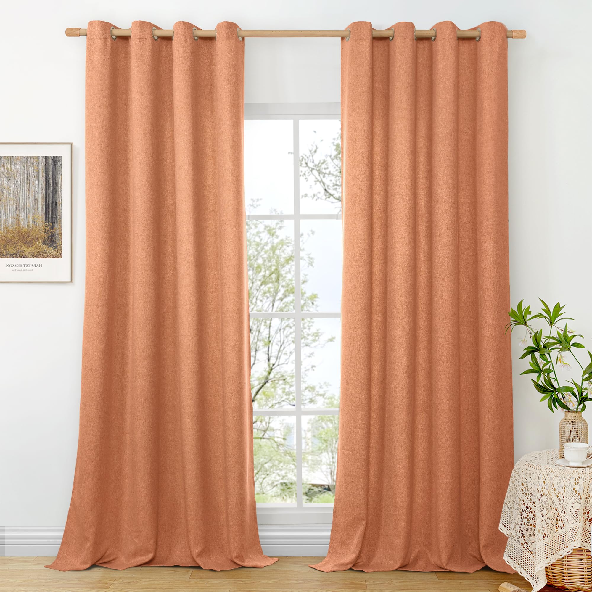 BGment Linen Curtains 95 Inch Long for Living Room 2 Panels, Thick Textured Privacy Floor Length Window Drapes Non See Through for Bedroom Farmhouse Light Filtering Grommet Top, Each 52 Inch Wide