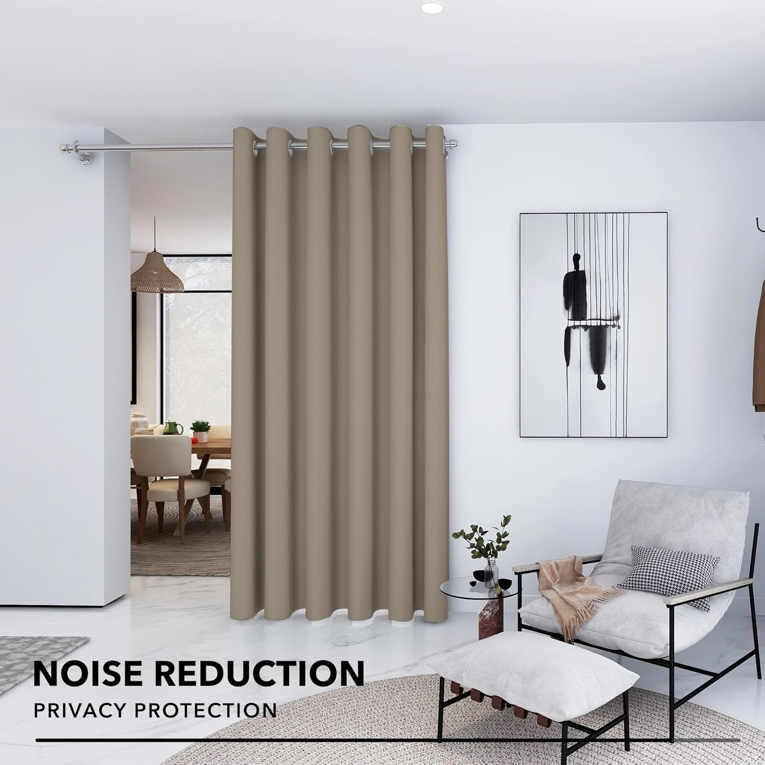 Deconovo Blackout Wide Curtain Panel, Grommet Top Thermal Insulated Room Darkening Drape for Bedroom Living Room, Khaki Divider, 100W x 84L Inch, Pack of 1