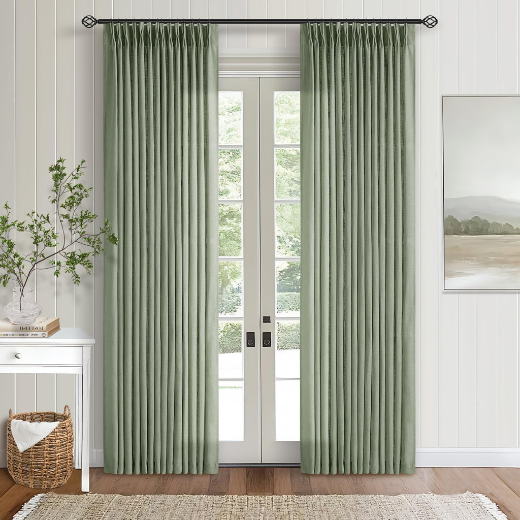 90 Inch Pinch Pleated Linen Curtains 2 Panel Set for Living Room Cream Natural Thick Linen Textured Drapes 90 Inches Long Pinch Pleat Drapes Birch Ivory Semi Sheer Curtain for Dining Bedroom Office