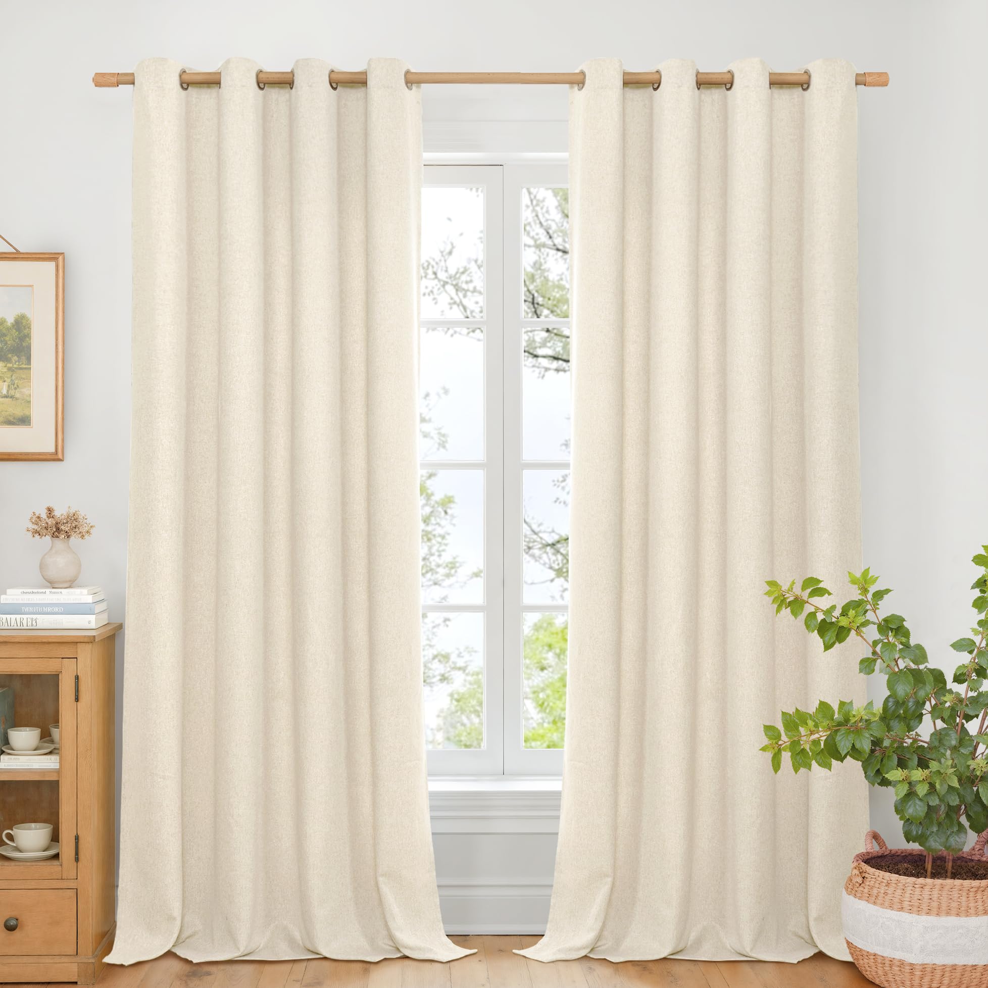 BGment Linen Curtains 95 Inch Long for Living Room 2 Panels, Thick Textured Privacy Floor Length Window Drapes Non See Through for Bedroom Farmhouse Light Filtering Grommet Top, Each 52 Inch Wide