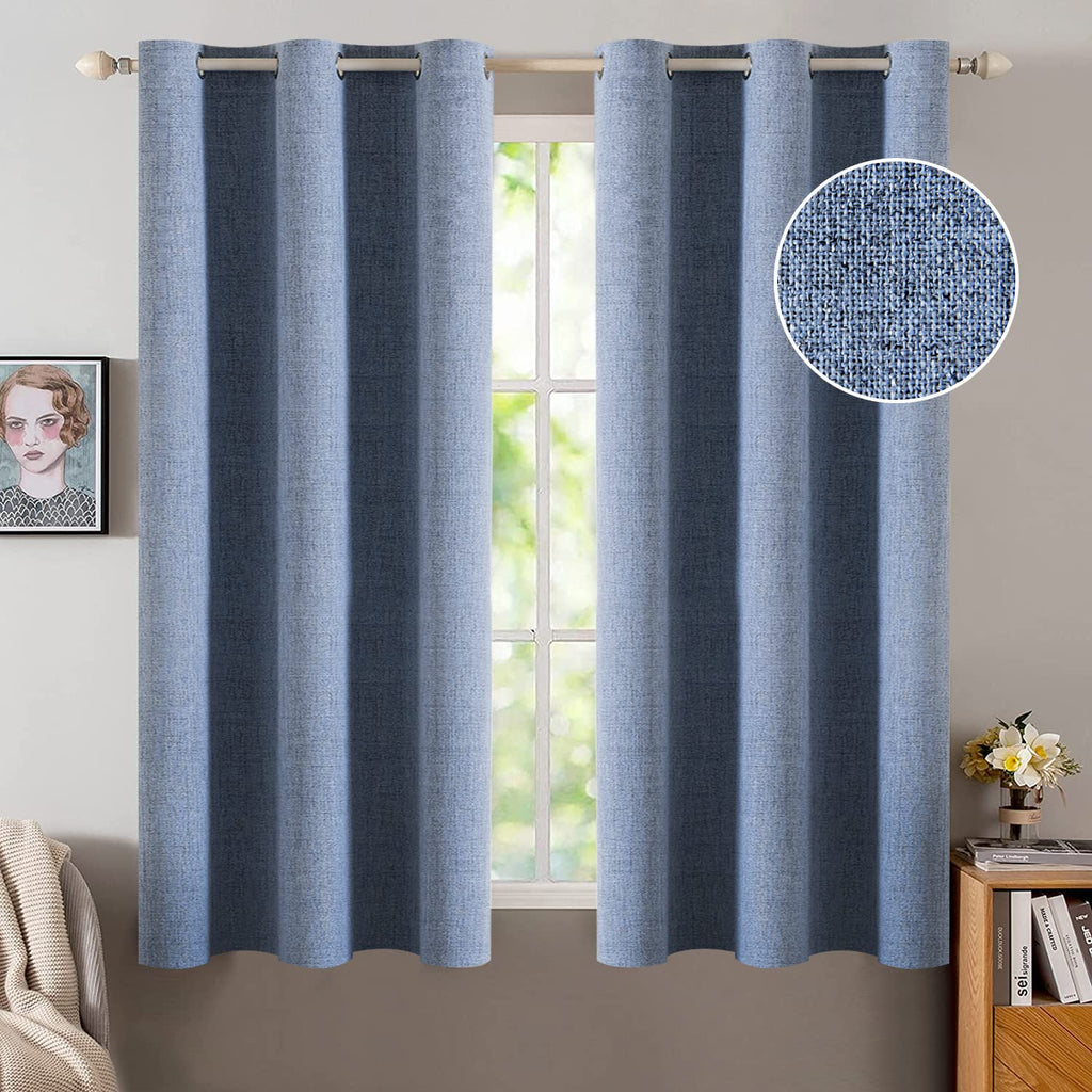 MIULEE 100% Blackout Linen Curtains for Bedroom Thermal Insulated Birch Grommet Room Darkening Curtains & Drapes for Living Room Nursery 52 x 96 Inch (2 Panels)