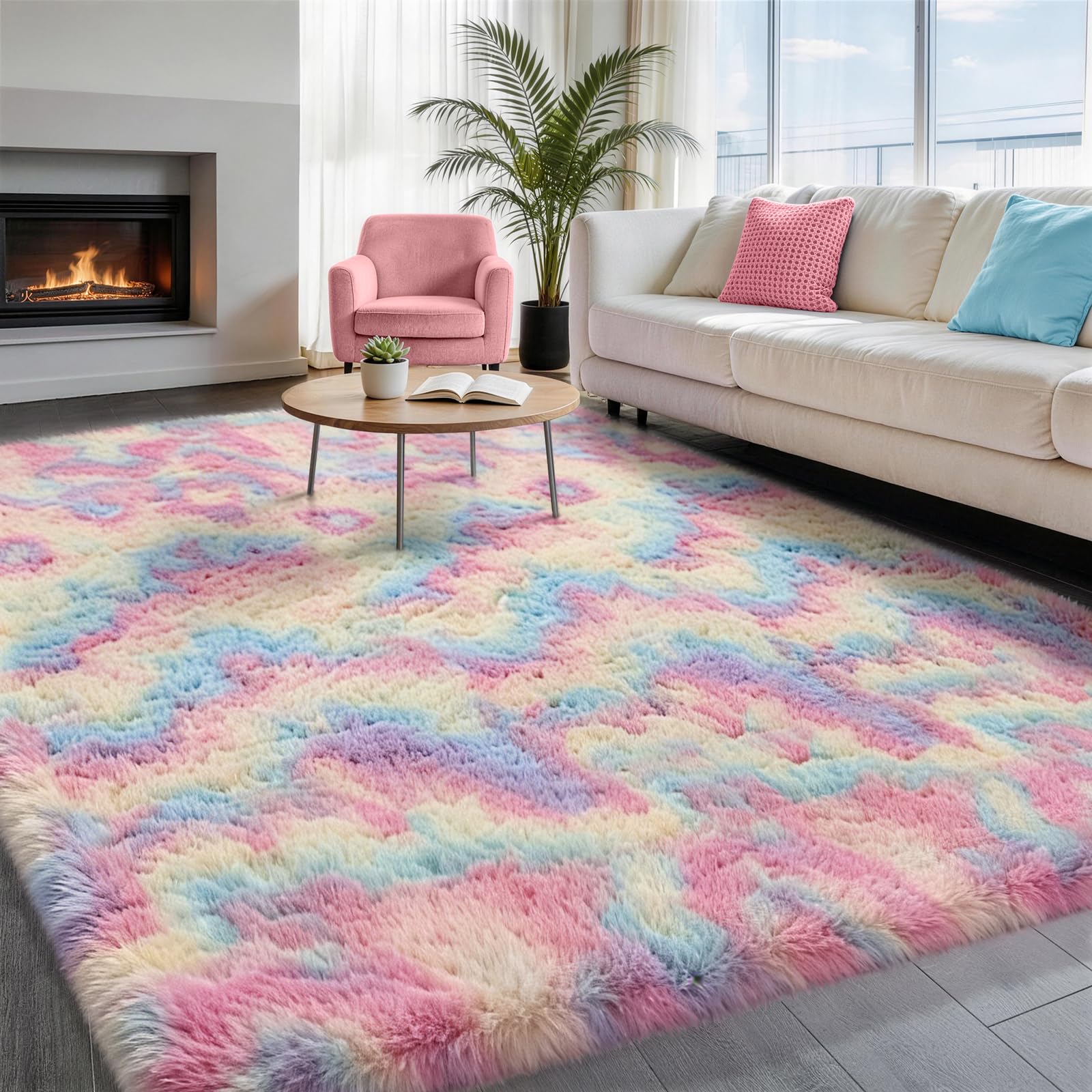 Ophanie Beige Rugs for Living Room Bedroom, 5x8 Fluffy Fuzzy Furry Carpet, Plush Soft Shaggy Bedside Indoor Floor Area Rug for Kids Girls Boys Baby Teen Dorm Nursery Home Decor Aesthetic