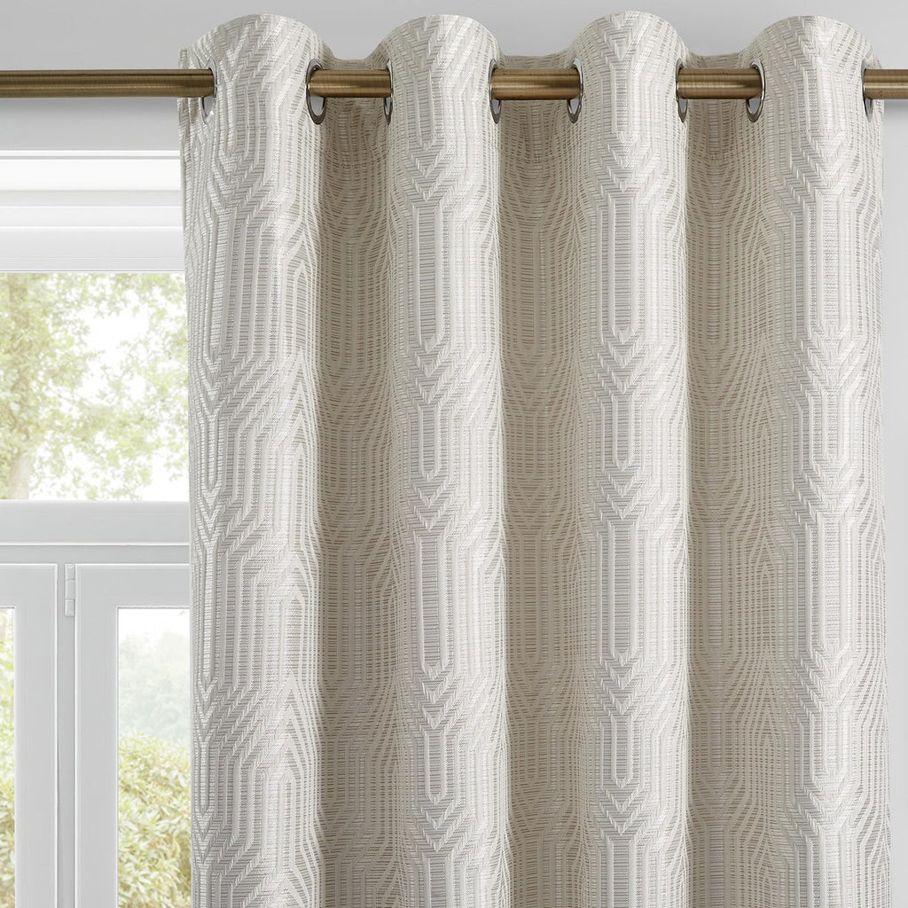 Beige and Silvery 100% Blackout Jacquard Geometric Pattern Curtains,52 Inch Wide 84 Inches Long 2 Panels, Thermal Insulated Noise Reducing Anti-Rust Grommet Drapes for Bedroom Living Room, Cream