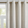 Beige and Silvery 100% Blackout Jacquard Geometric Pattern Curtains,52 Inch Wide 84 Inches Long 2 Panels, Thermal Insulated Noise Reducing Anti-Rust Grommet Drapes for Bedroom Living Room, Cream