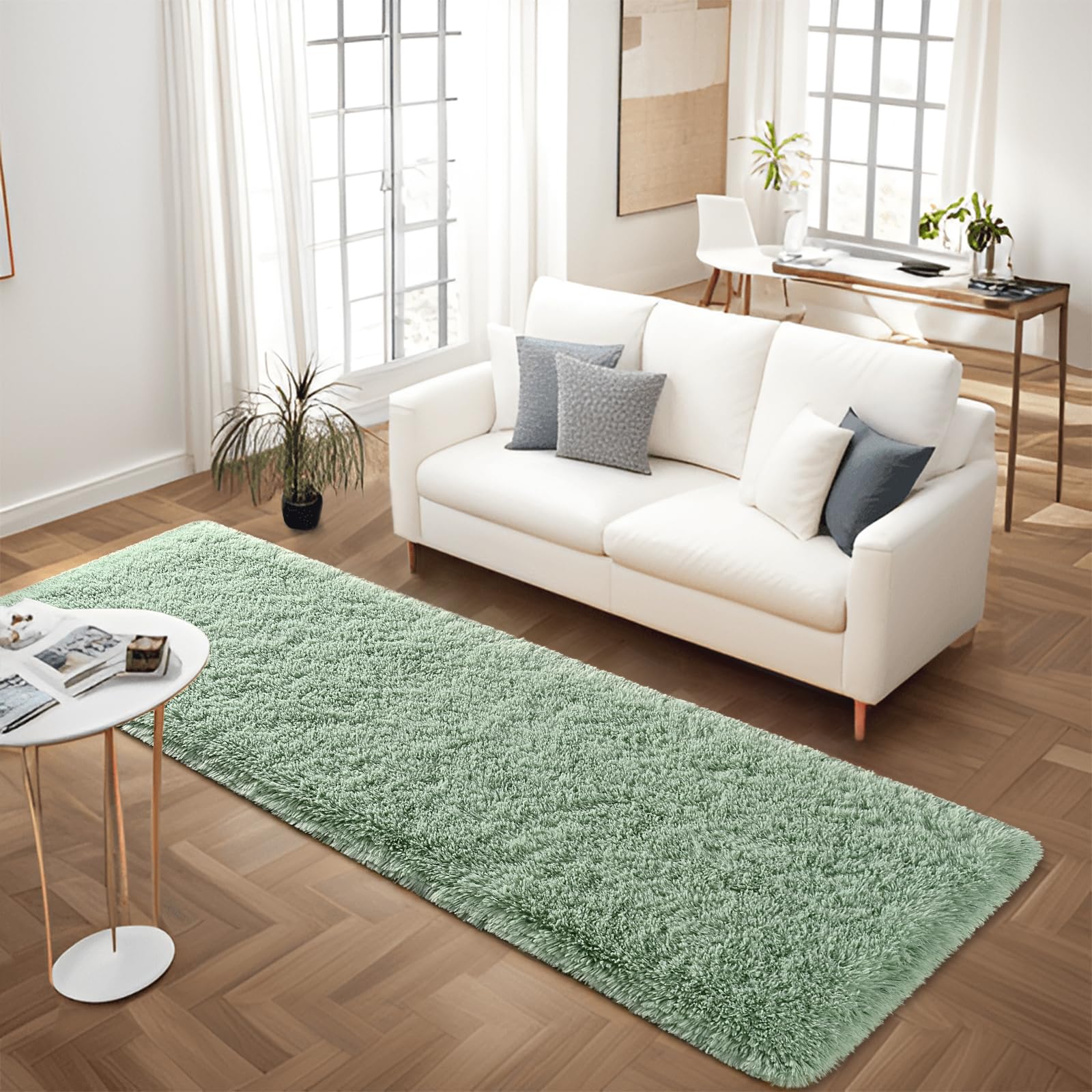 Fluffy Dark Green 6x9 Area Rugs for Living Room, Extra Large Rug for Bedroom Decor, Big Shaggy Floor Carpet, Soft Plush Thick Non-Slip Rectangle Carpets for Home Decor