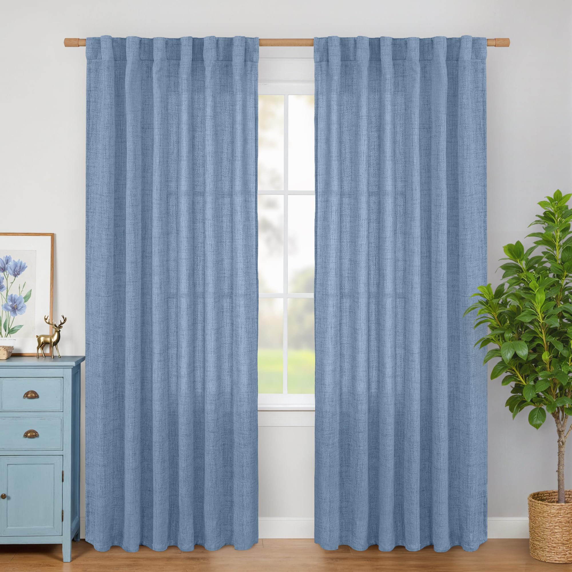 BGment Long 102 Inch Length Linen Curtains for Living Room, Natural Rod Pocket Textured Burlap Drapes Rustic Country Light Filtering for Bedroom Semi Sheer Back Tab, 2 Panel, 52 Inch Wide Each Panel