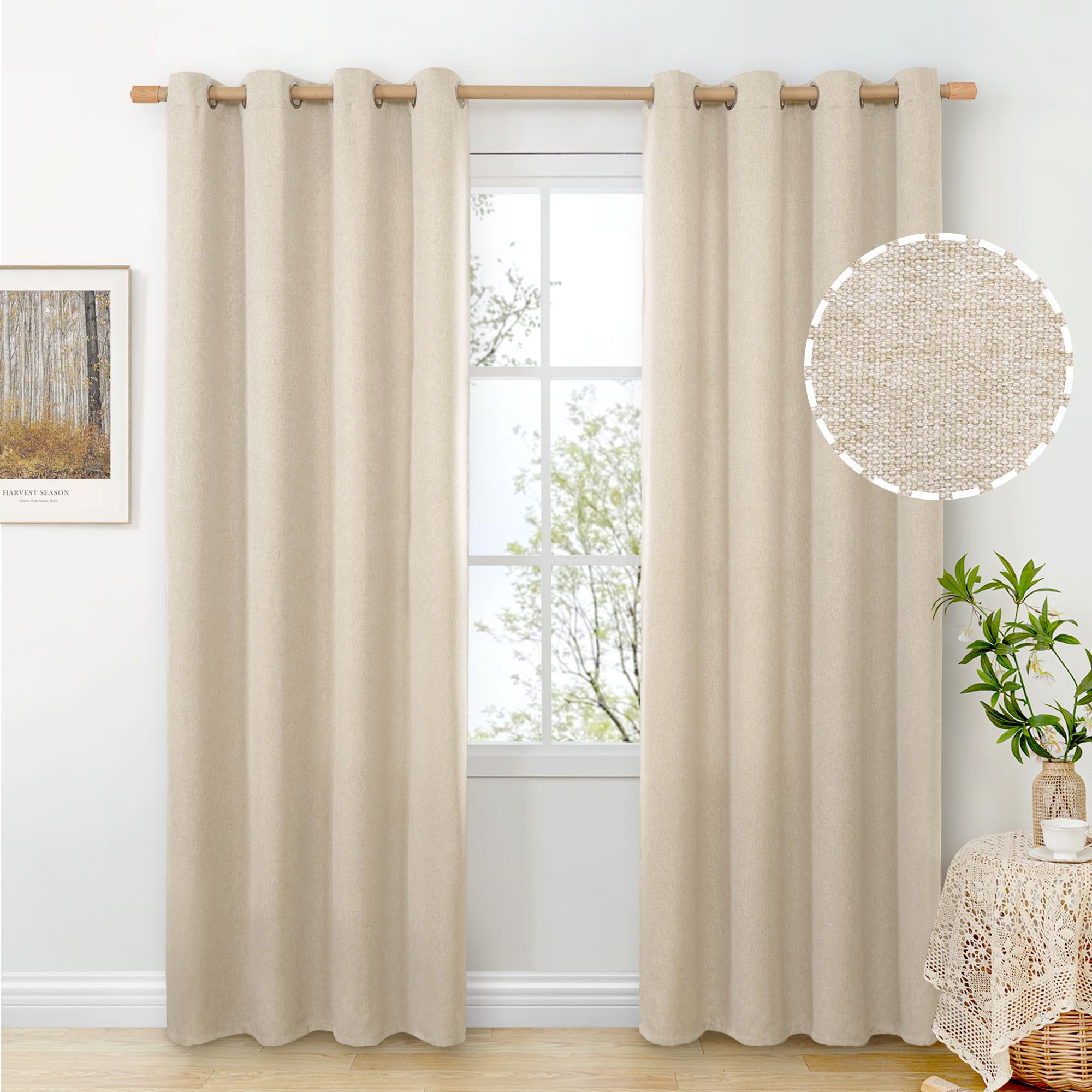 BGment Linen Curtains 95 Inch Long for Living Room 2 Panels, Thick Textured Privacy Floor Length Window Drapes Non See Through for Bedroom Farmhouse Light Filtering Grommet Top, Each 52 Inch Wide
