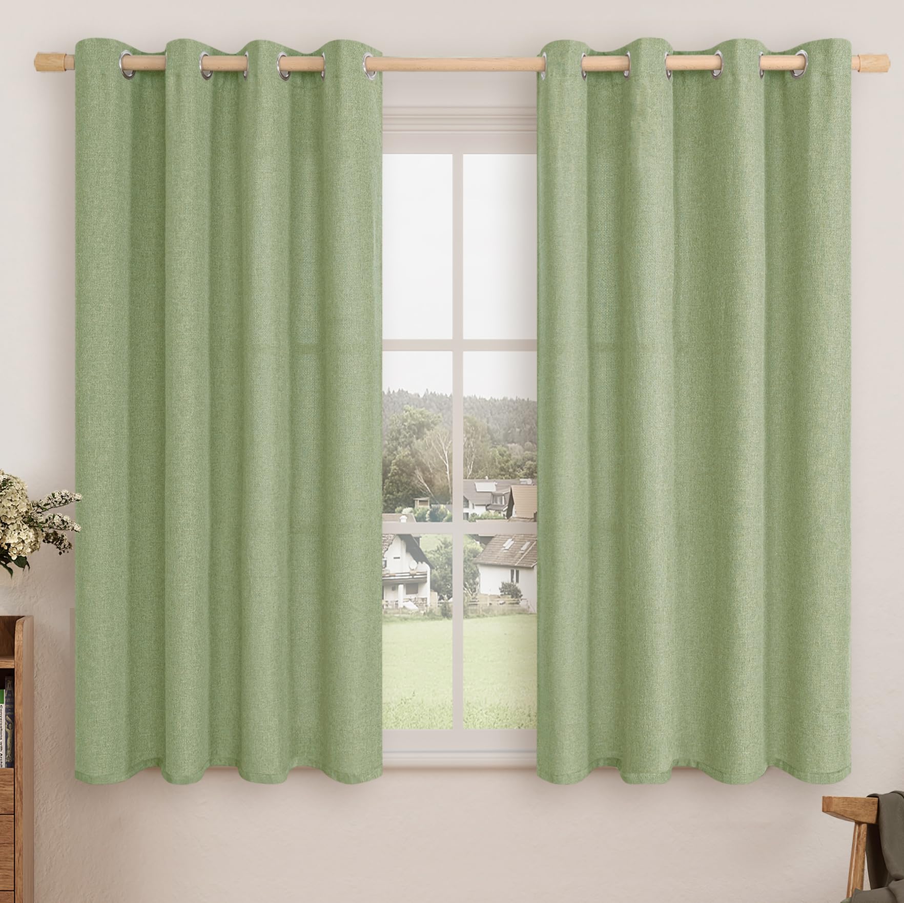LAMIT Natural Beige Linen Curtains for Bedroom, 84 inches Grommet Thermal Insulated Thick Burlap Farmhouse Neutral Curtains Noise Reducing Light Filtering Drapes for Living Room, 2 Panels, W60 x L84
