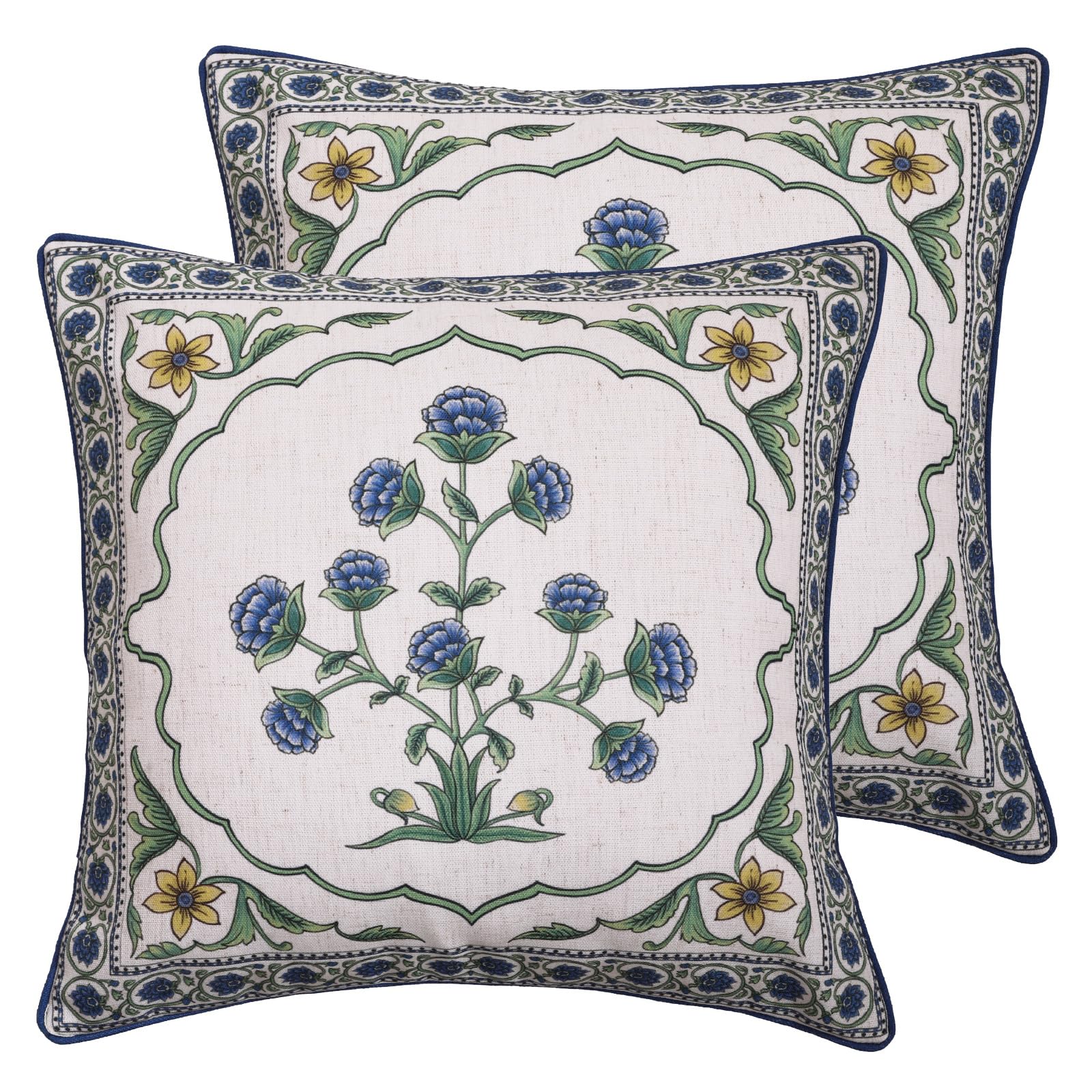 patdrea Designer Throw Pillow Covers for Couch 18"x18",Vintage Linen Pillows Cover with Cheetah Pattern and Luxury Pendant,Farmhouse Decorative Pillowcases for Bed Living Room Outdoor Set of 2