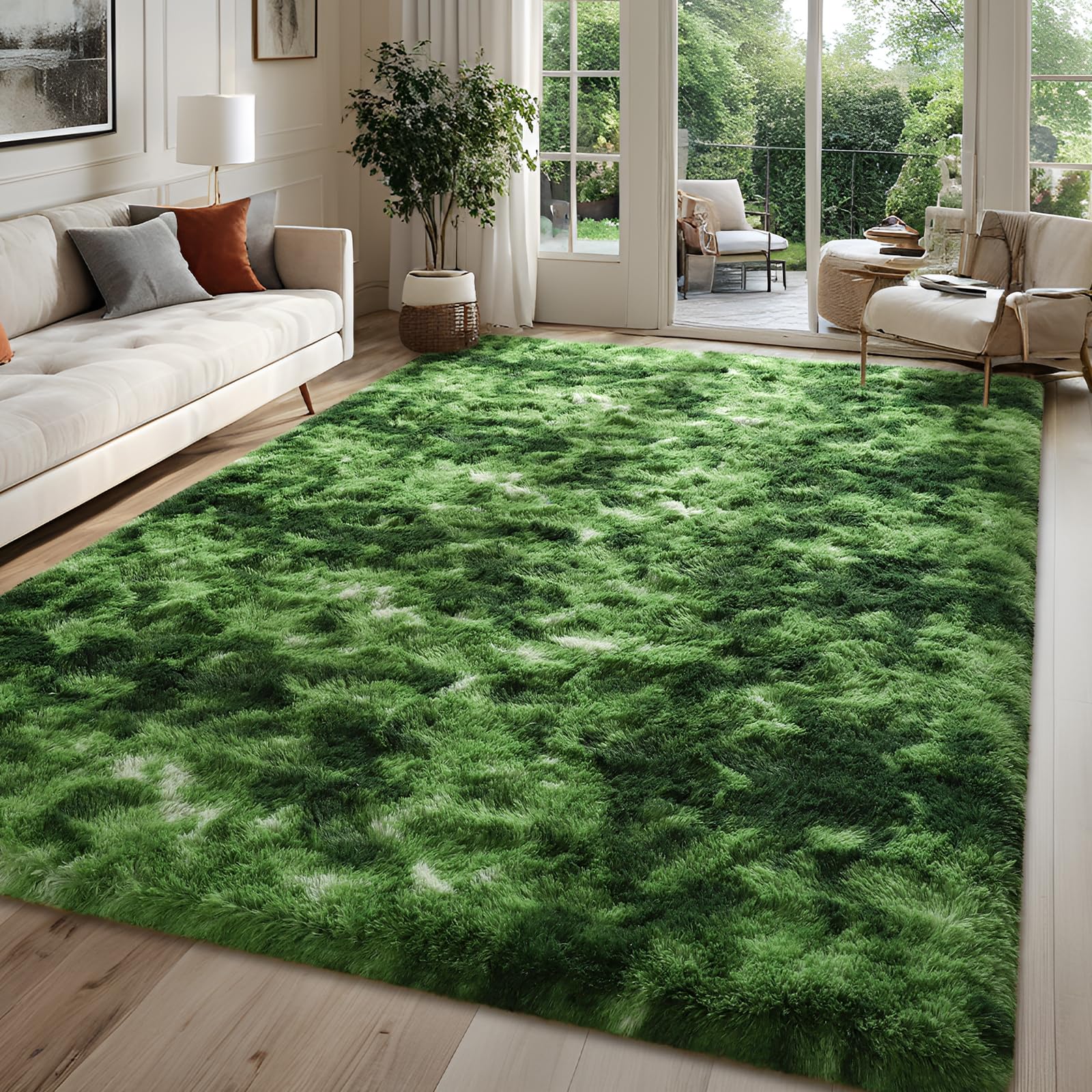 Fluffy Dark Green 6x9 Area Rugs for Living Room, Extra Large Rug for Bedroom Decor, Big Shaggy Floor Carpet, Soft Plush Thick Non-Slip Rectangle Carpets for Home Decor