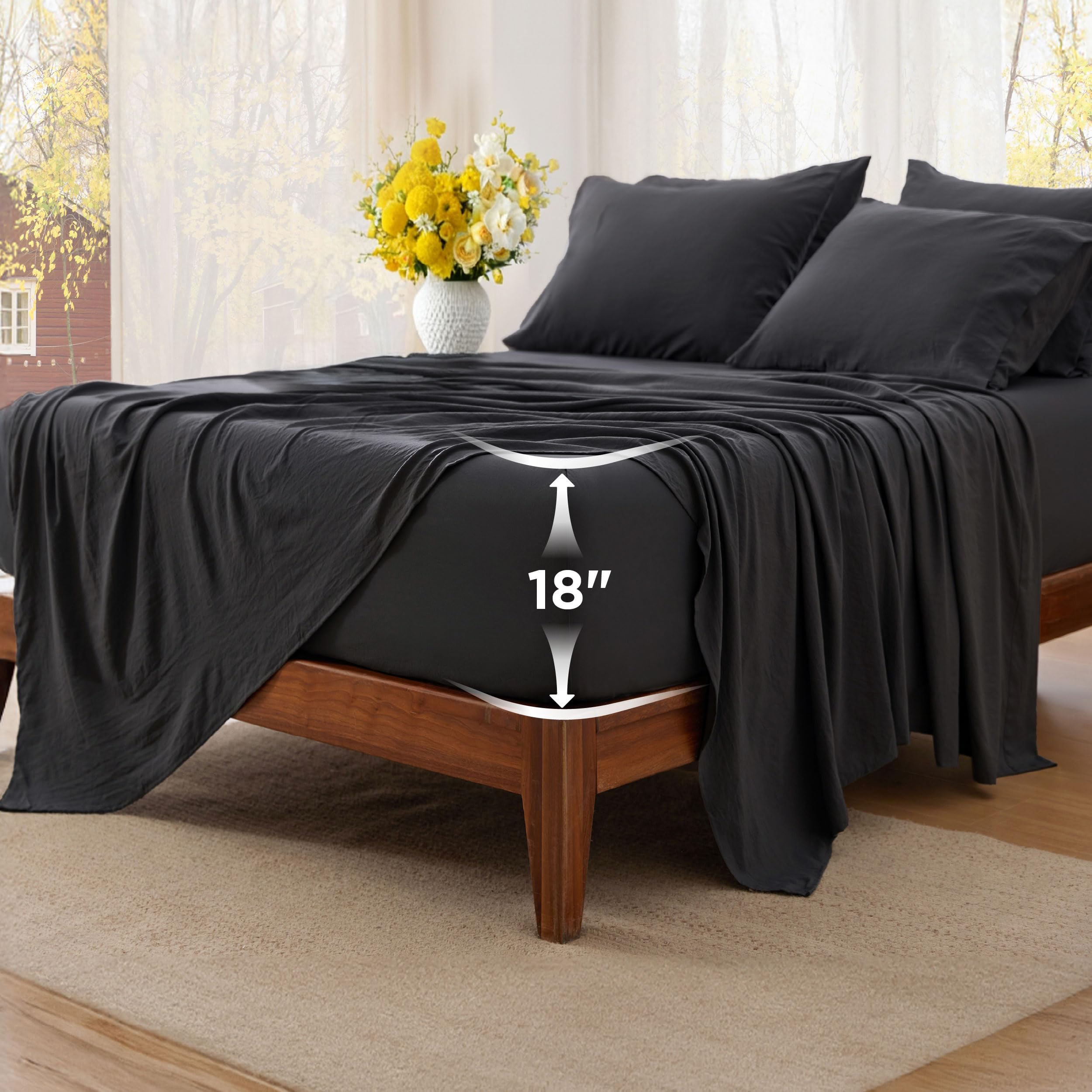 Bedsure Deep Pocket King Sheet Set - 6 Piece, Prewashed Ultra-Soft King Size Sheets Set, Fits Mattresses Up to 18 Inches Thick, Breathable & Secure Fit, Hotel Luxury Bedding, Linen