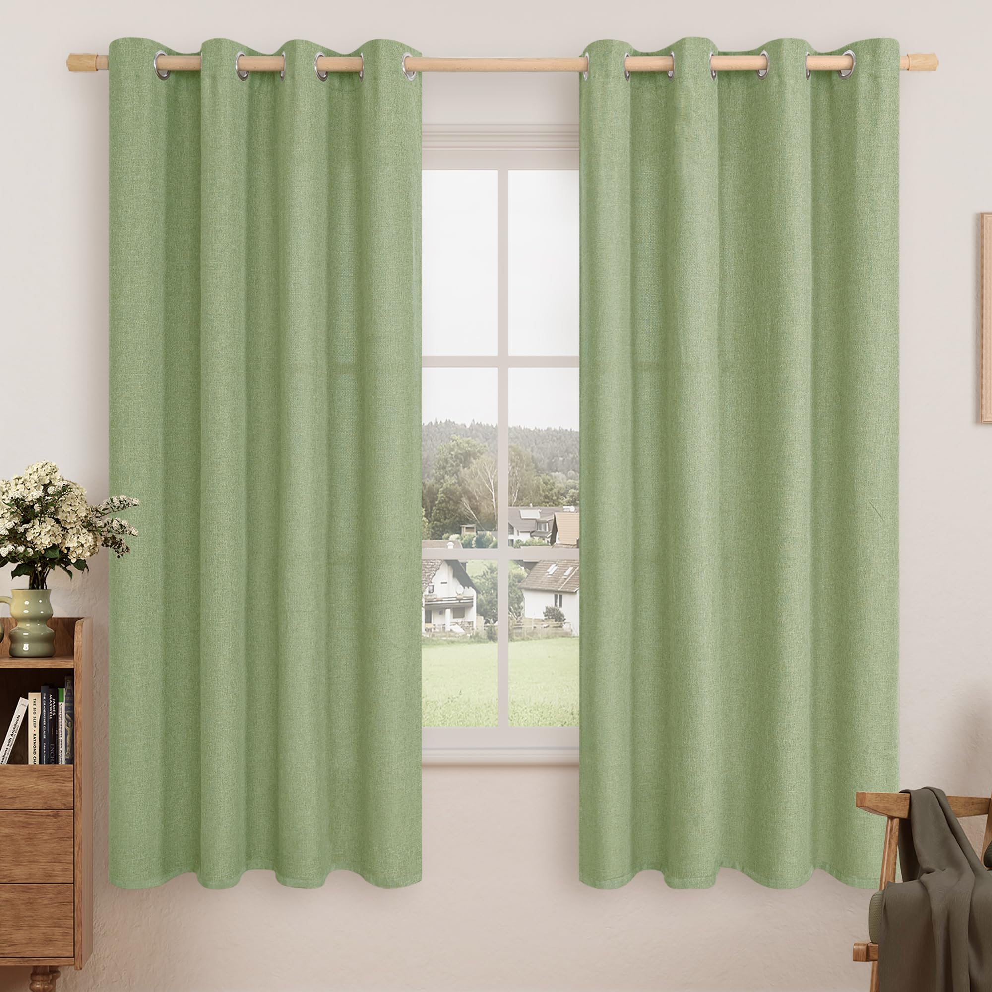 LAMIT Natural Beige Linen Curtains for Bedroom, 84 inches Grommet Thermal Insulated Thick Burlap Farmhouse Neutral Curtains Noise Reducing Light Filtering Drapes for Living Room, 2 Panels, W60 x L84