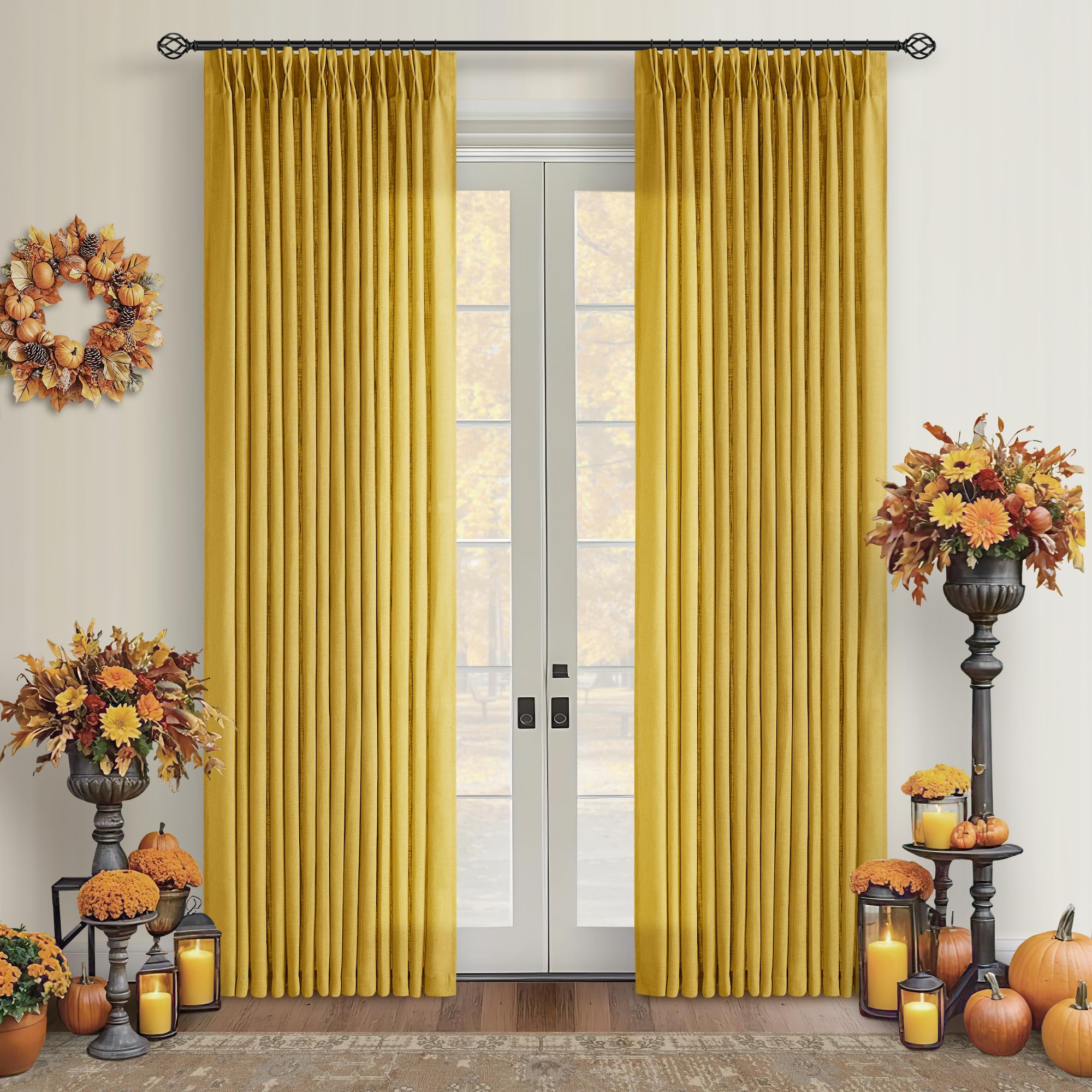 90 Inch Pinch Pleated Linen Curtains 2 Panel Set for Living Room Cream Natural Thick Linen Textured Drapes 90 Inches Long Pinch Pleat Drapes Birch Ivory Semi Sheer Curtain for Dining Bedroom Office