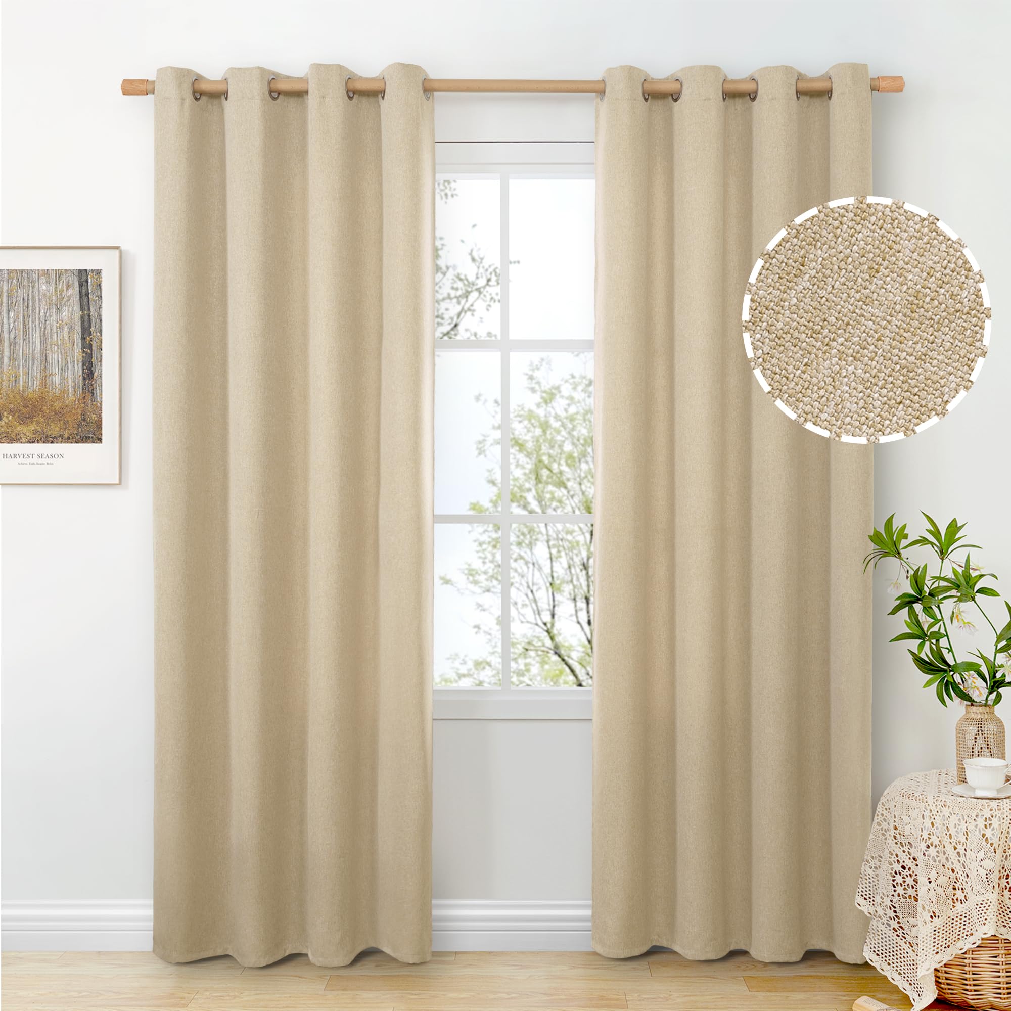BGment Linen Curtains 95 Inch Long for Living Room 2 Panels, Thick Textured Privacy Floor Length Window Drapes Non See Through for Bedroom Farmhouse Light Filtering Grommet Top, Each 52 Inch Wide