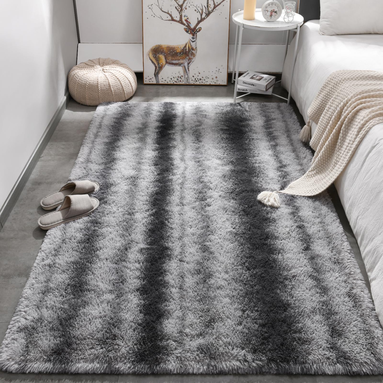 Merelax Soft Modern Indoor Shaggy Area Rug for Bedroom Livingroom Dorm Kids Room Home Decorative, Non-Slip Plush Fluffy Furry Fur Rugs Comfy Nursery Accent Floor Carpet 2x3 Feet, Black
