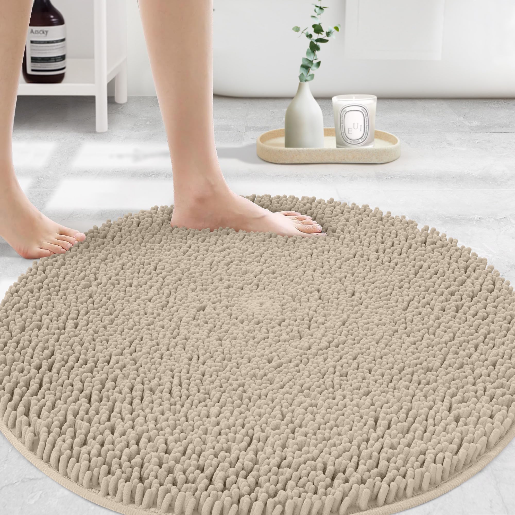 MAYSHINE Plush Shaggy Chenille Bath Mat | Extra Soft, Super Absorbent, Non-Slip Bathroom Rug | Fluffy Microfiber, Area Rug Sets for Bathroom Floor, Kitchen, Living Room | 59"x31" | Beige