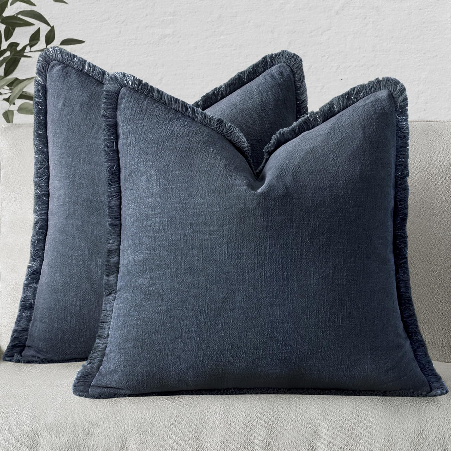 MIULEE Decorative Throw Pillow Covers Neutral Linen Fringe Throw Pillows Set of 2 Natural Linen Boho Farmhouse Cushion Covers with Tassels for Couch Sofa Bed Spring Home Decor 28x28 Inch