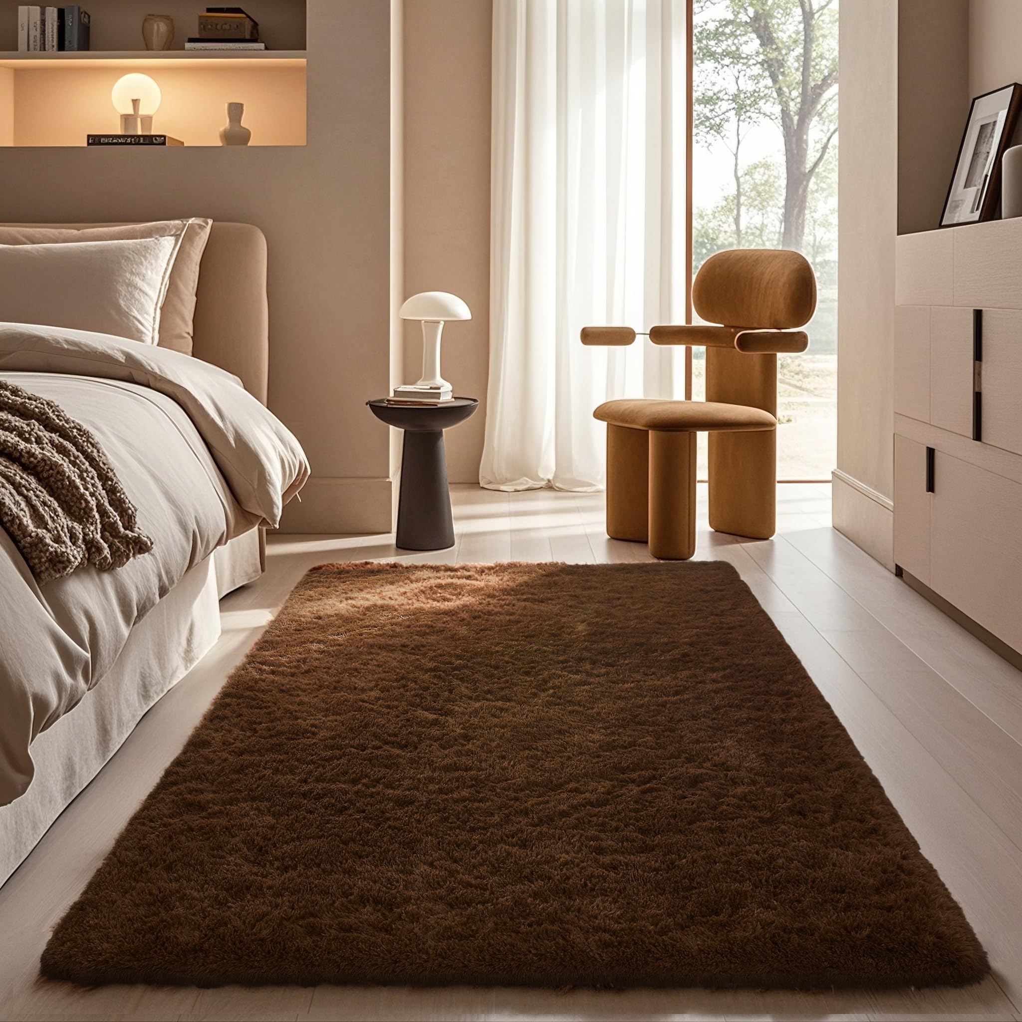 Ophanie Beige Rugs for Living Room Bedroom, 5x8 Fluffy Fuzzy Furry Carpet, Plush Soft Shaggy Bedside Indoor Floor Area Rug for Kids Girls Boys Baby Teen Dorm Nursery Home Decor Aesthetic