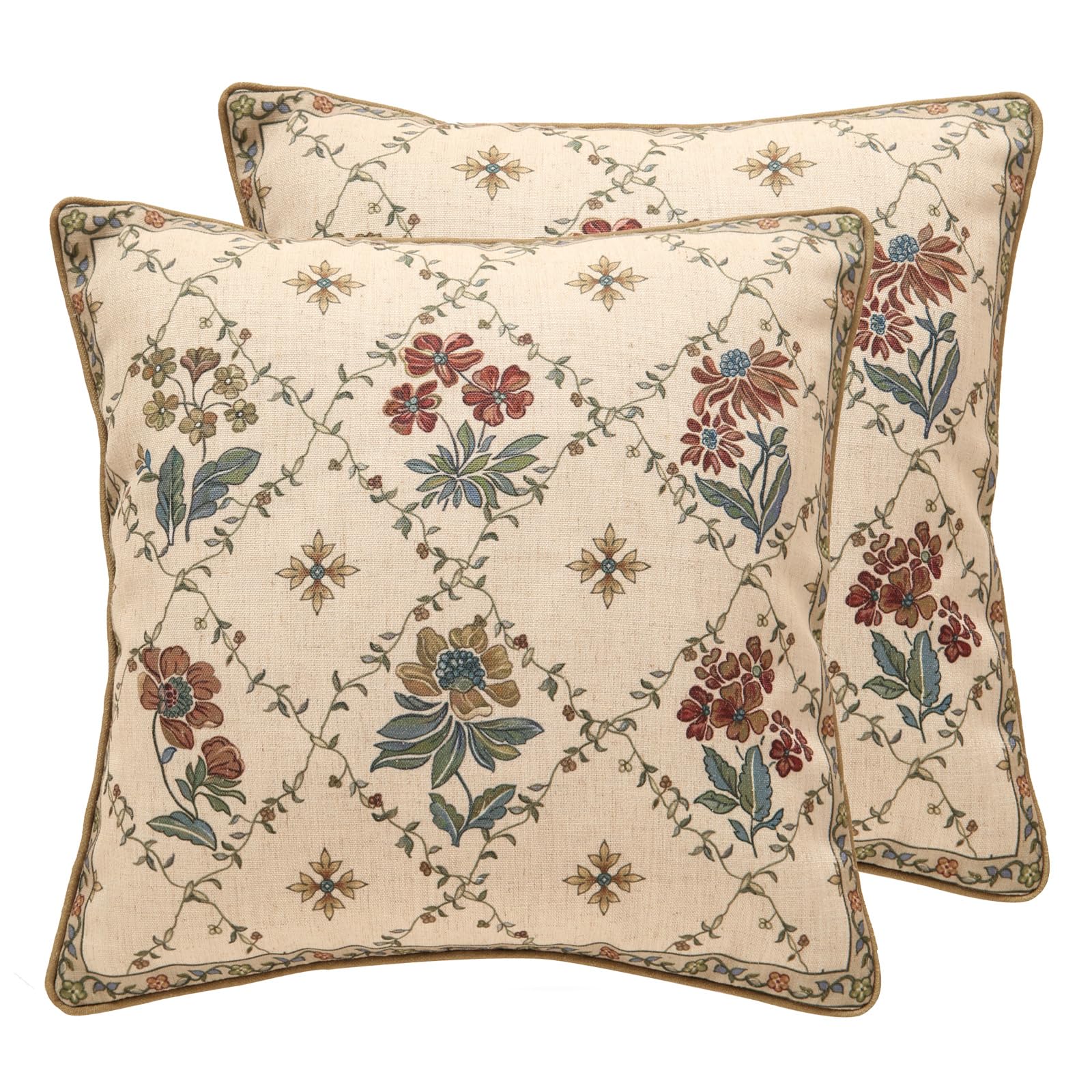 patdrea Designer Throw Pillow Covers for Couch 18"x18",Vintage Linen Pillows Cover with Cheetah Pattern and Luxury Pendant,Farmhouse Decorative Pillowcases for Bed Living Room Outdoor Set of 2