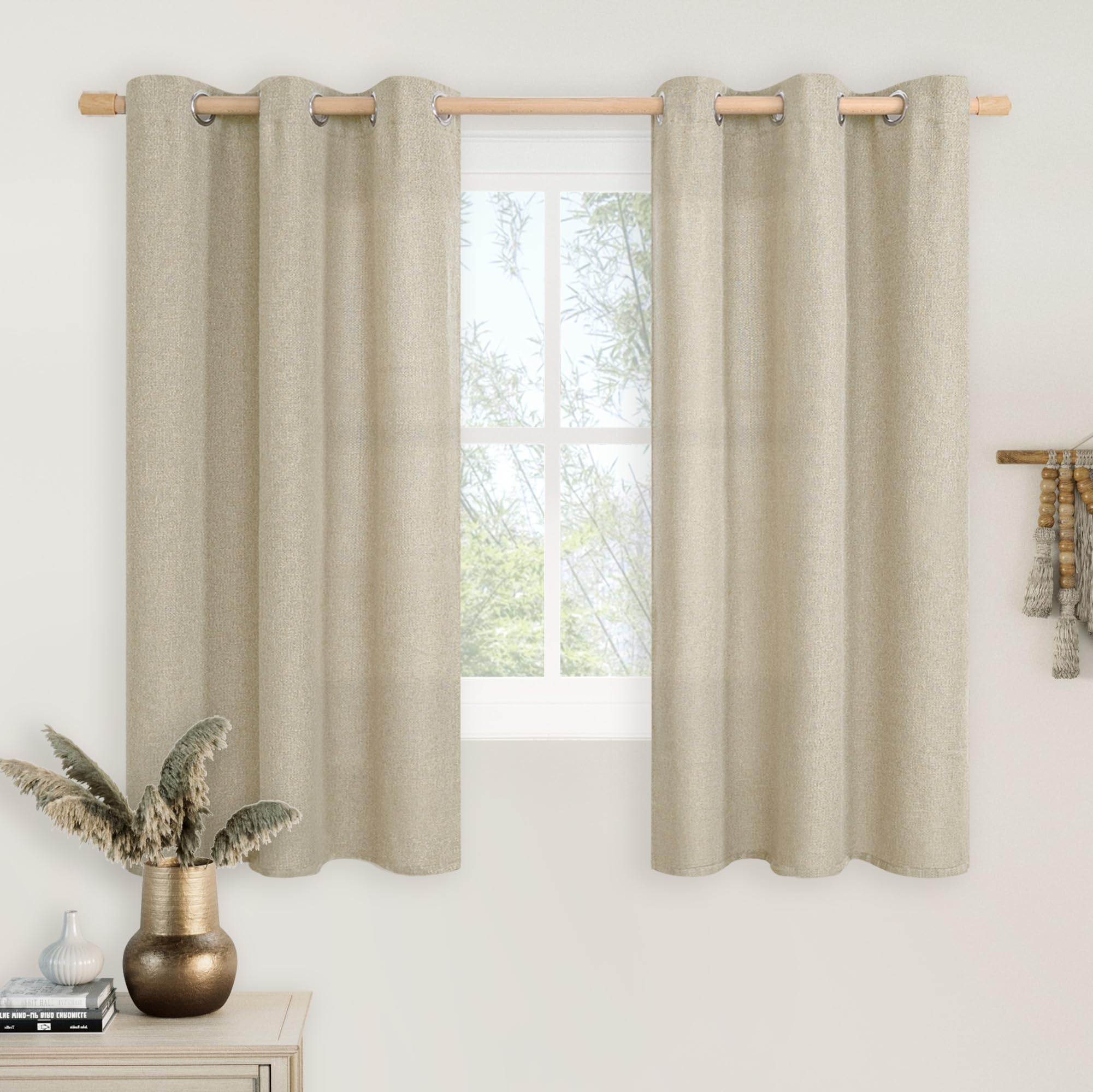 LAMIT Natural Beige Linen Curtains for Bedroom, 84 inches Grommet Thermal Insulated Thick Burlap Farmhouse Neutral Curtains Noise Reducing Light Filtering Drapes for Living Room, 2 Panels, W60 x L84