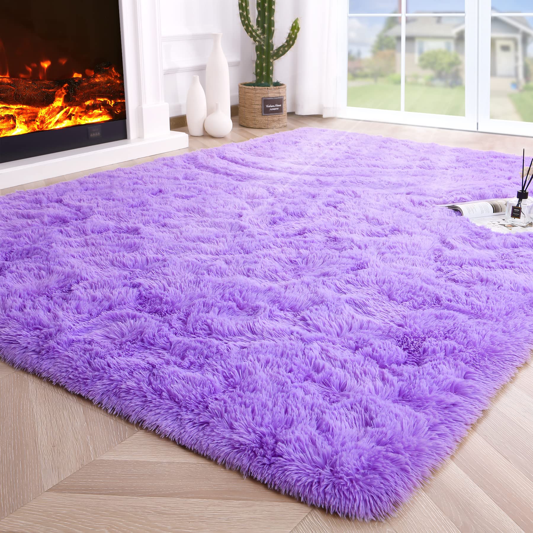 8x10 Extra Large Green Area Rug for Living Room Bedroom Dining Room, Fluffy Shag Soft Plush Furry Carpet Solid Color, Non-Slip Indoor Floor Mat for Kids Home Decor