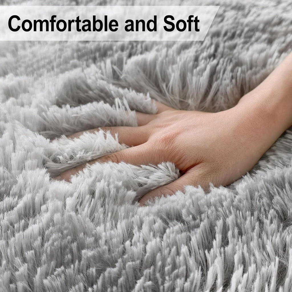 5x8 Ft Light Grey Large Area Rugs for Bedroom,Fluffy Furry Rug Floor Carpets Shaggy Playing Mat for Kids Baby Girls Room Nursery Home Decor Tie Dyed Gray Thick Rugs Fuzzy Home Decor