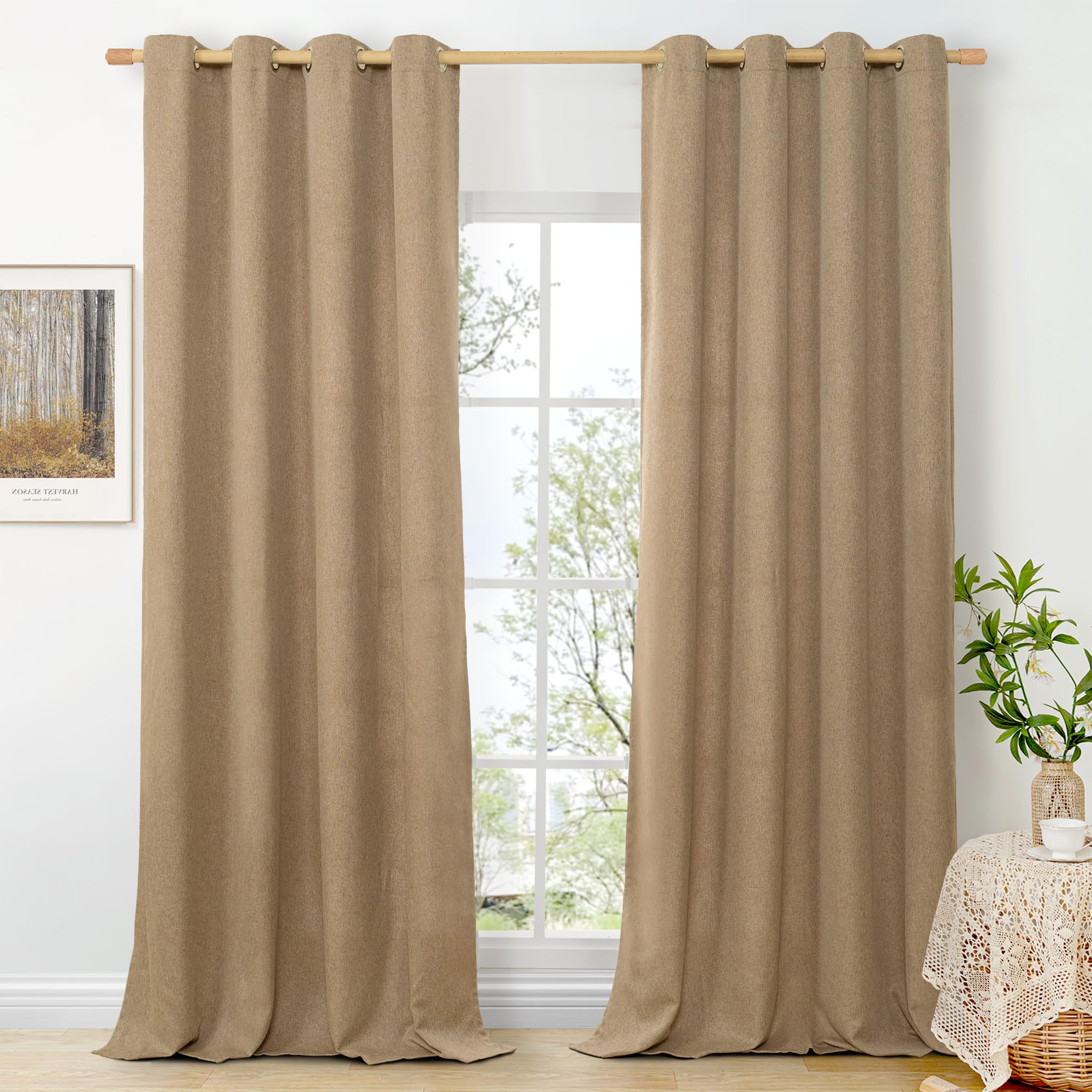 BGment Linen Curtains 95 Inch Long for Living Room 2 Panels, Thick Textured Privacy Floor Length Window Drapes Non See Through for Bedroom Farmhouse Light Filtering Grommet Top, Each 52 Inch Wide