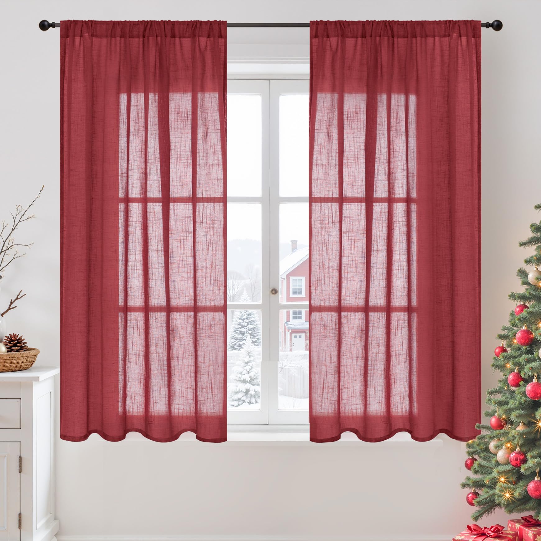 BGment 90 Inches Long Curtains Linen Semi Sheer, Light Filtering Window Treatments Drapes with Rod Pocket Lightweight for Living Room Bedroom, 2 Panels, 52 Inch Wide Each Panel