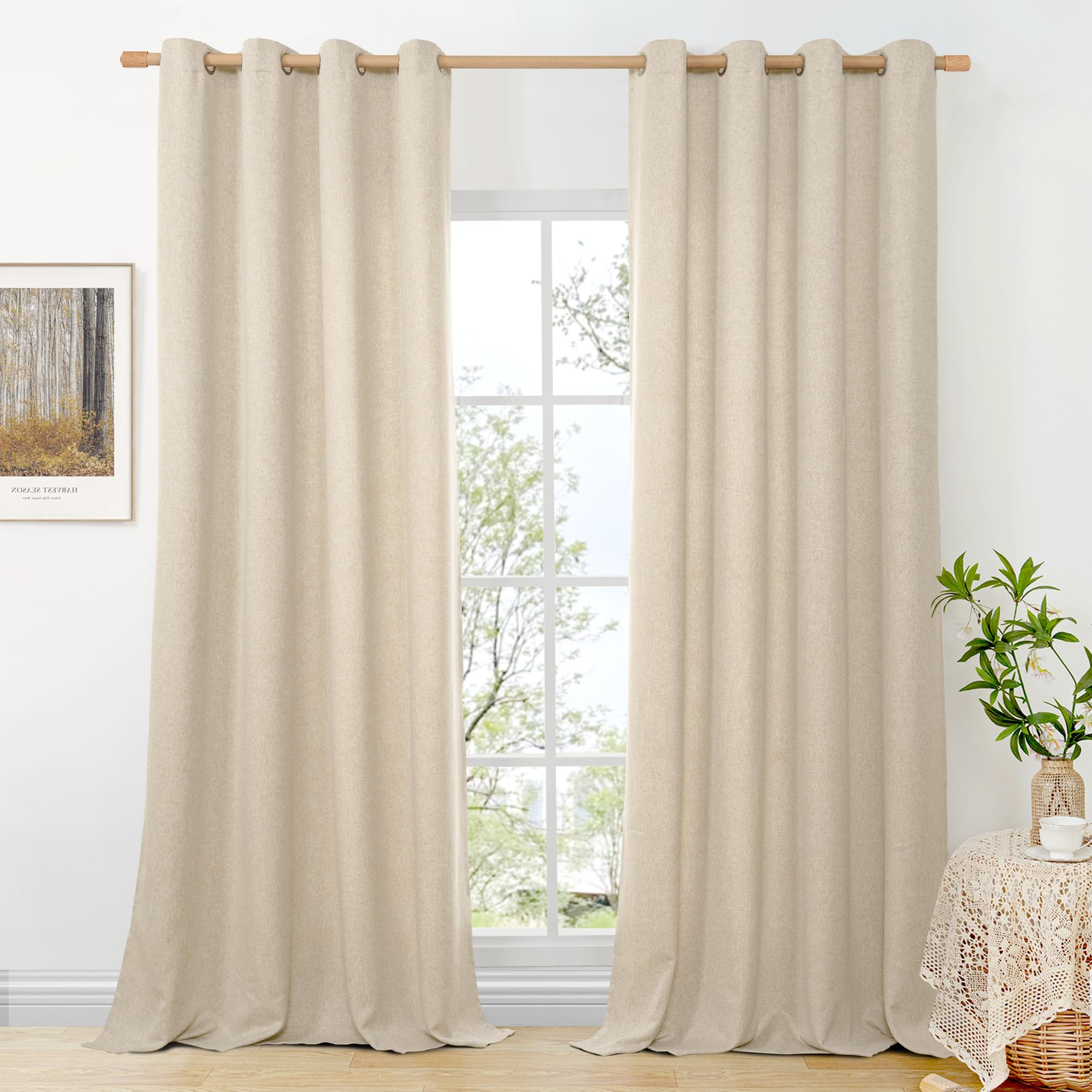 BGment Linen Curtains 95 Inch Long for Living Room 2 Panels, Thick Textured Privacy Floor Length Window Drapes Non See Through for Bedroom Farmhouse Light Filtering Grommet Top, Each 52 Inch Wide