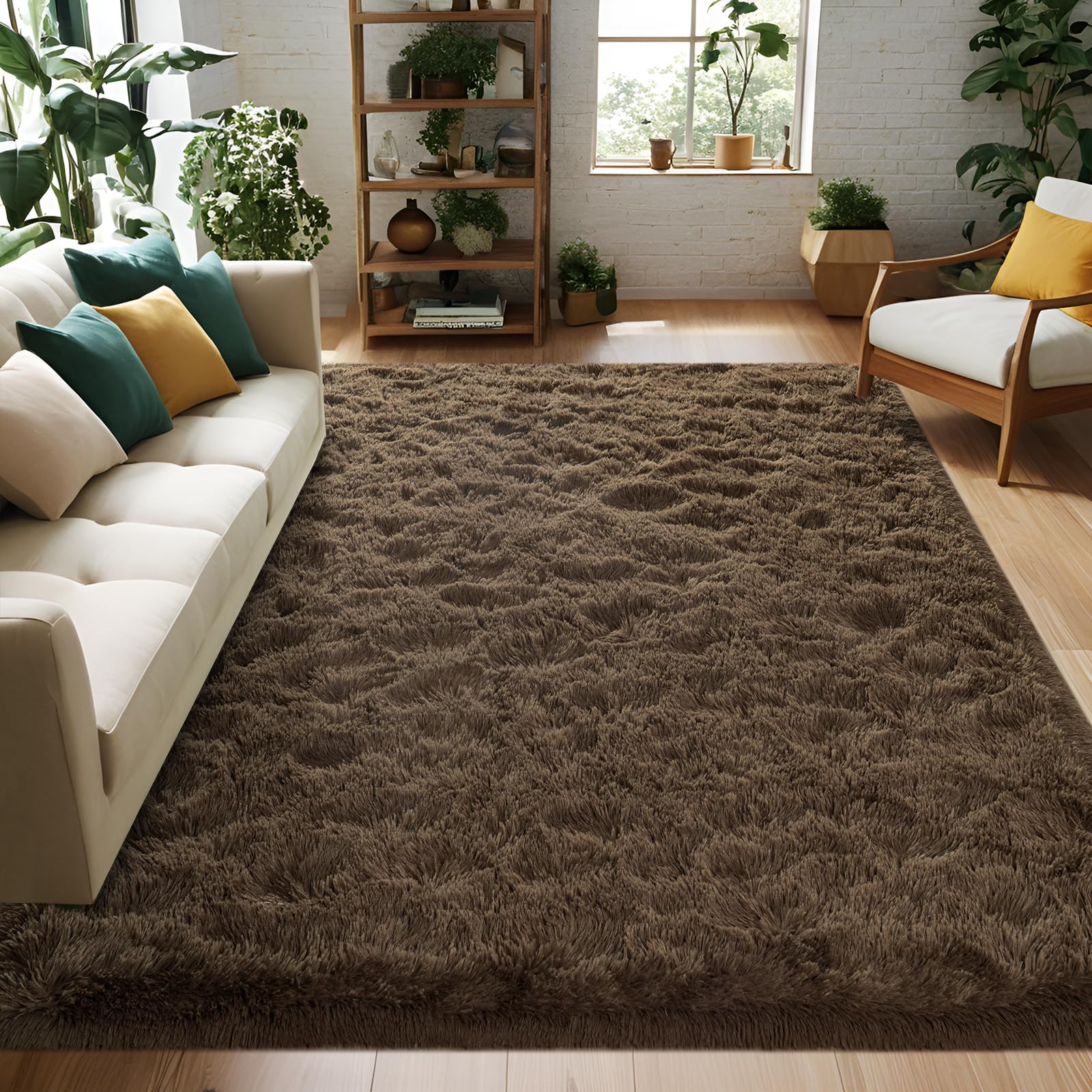 Fluffy Dark Green 6x9 Area Rugs for Living Room, Extra Large Rug for Bedroom Decor, Big Shaggy Floor Carpet, Soft Plush Thick Non-Slip Rectangle Carpets for Home Decor