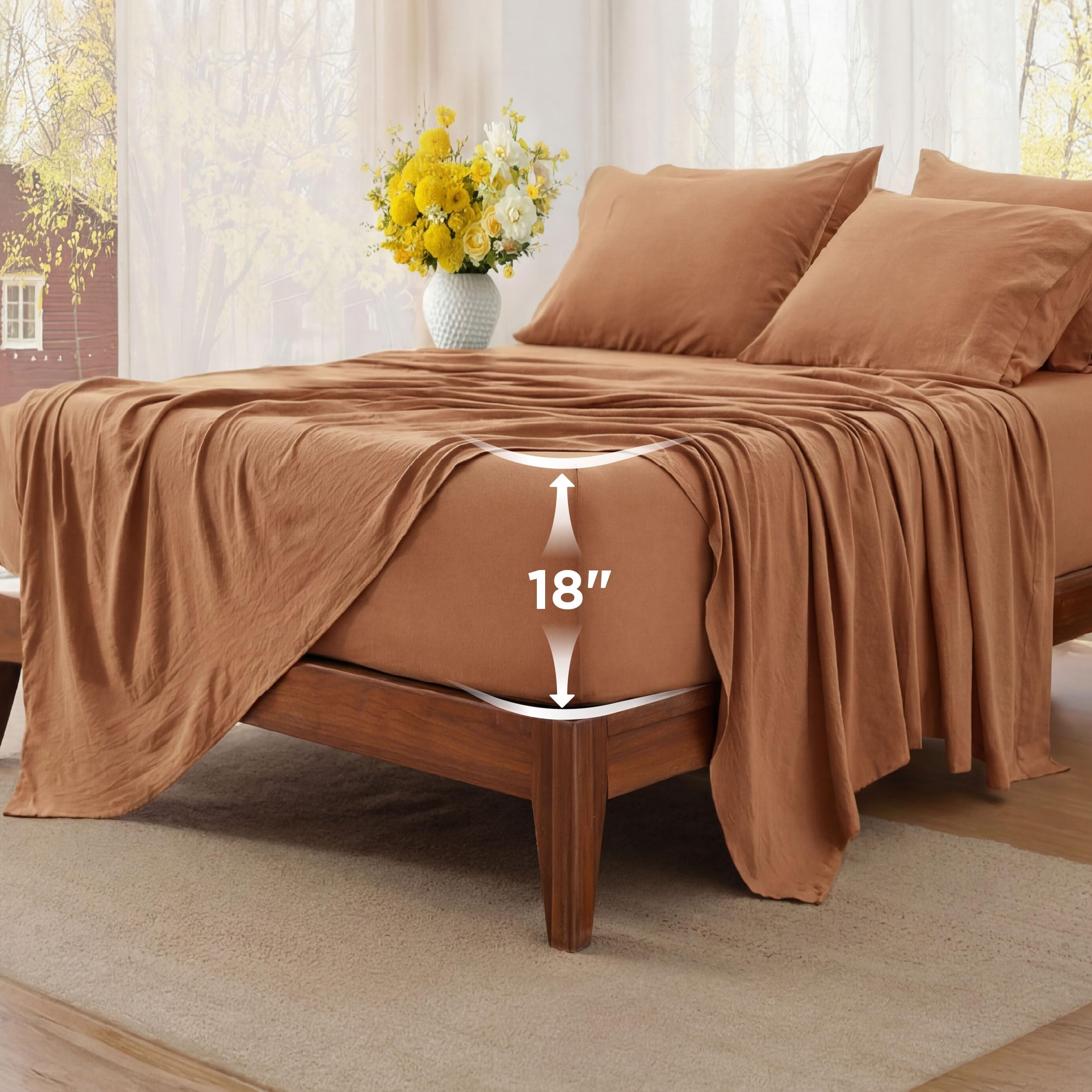 Bedsure Deep Pocket King Sheet Set - 6 Piece, Prewashed Ultra-Soft King Size Sheets Set, Fits Mattresses Up to 18 Inches Thick, Breathable & Secure Fit, Hotel Luxury Bedding, Linen