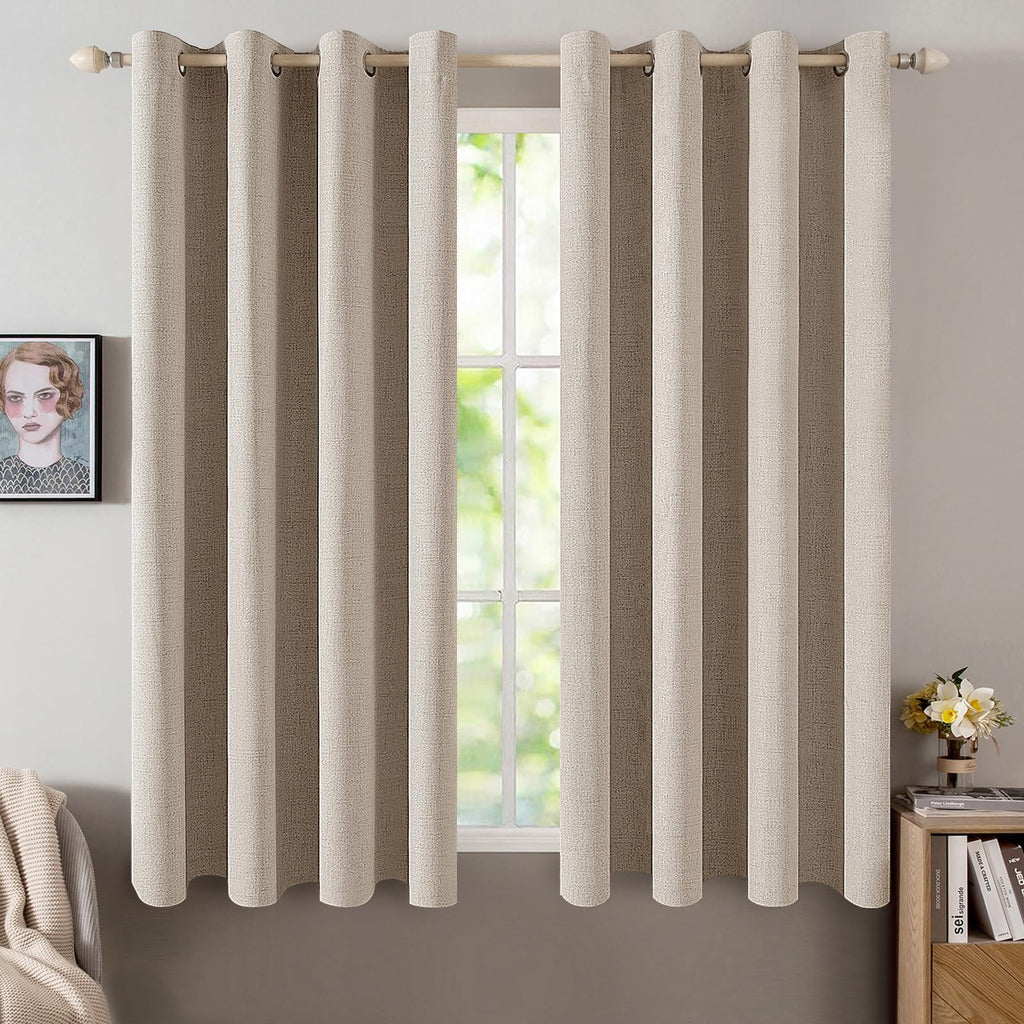 MIULEE 100% Blackout Linen Curtains for Bedroom Thermal Insulated Birch Grommet Room Darkening Curtains & Drapes for Living Room Nursery 52 x 96 Inch (2 Panels)