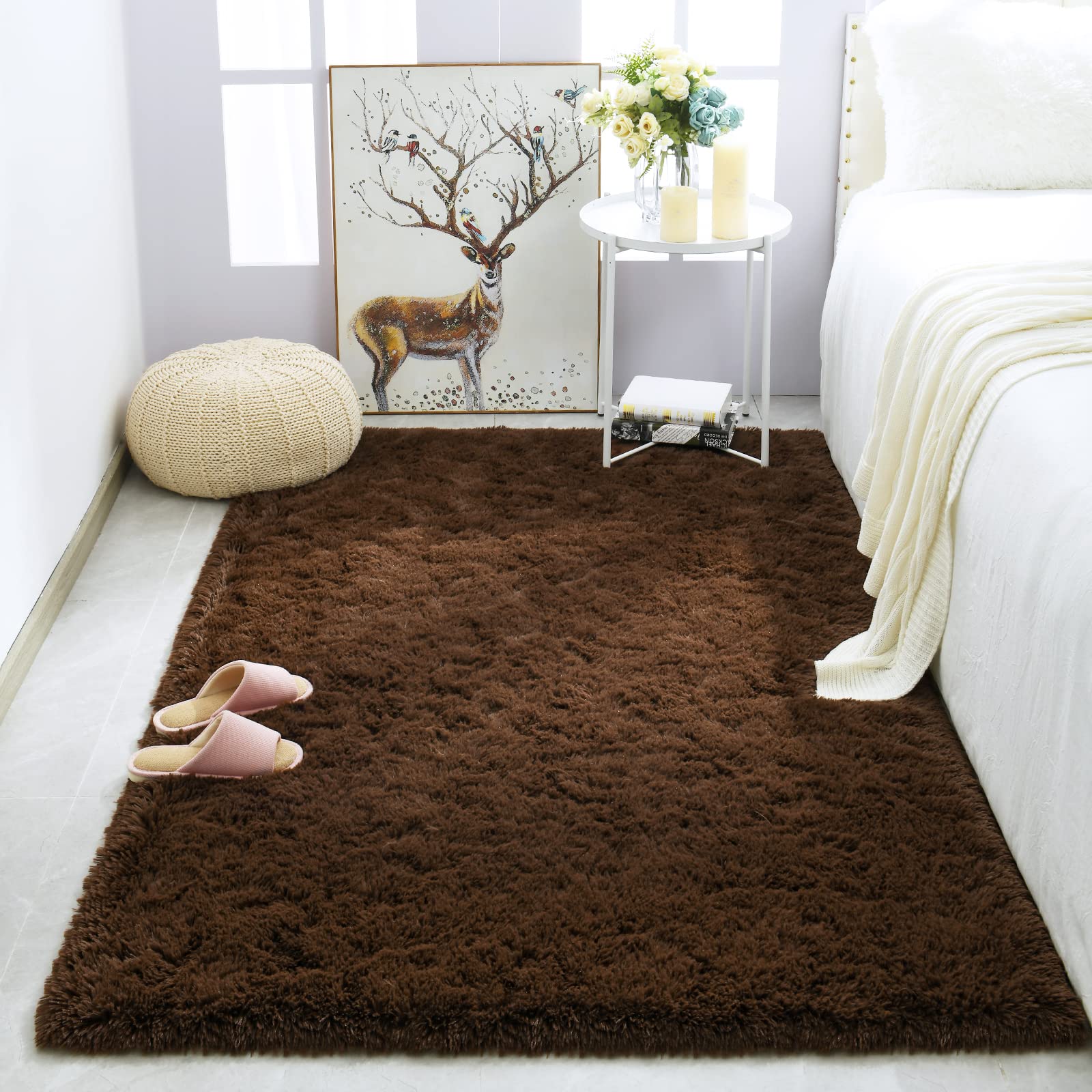 Merelax Soft Modern Indoor Shaggy Area Rug for Bedroom Livingroom Dorm Kids Room Home Decorative, Non-Slip Plush Fluffy Furry Fur Rugs Comfy Nursery Accent Floor Carpet 2x3 Feet, Black