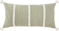14" X 14" Green and White Cotton Pillow with Tassels Edges