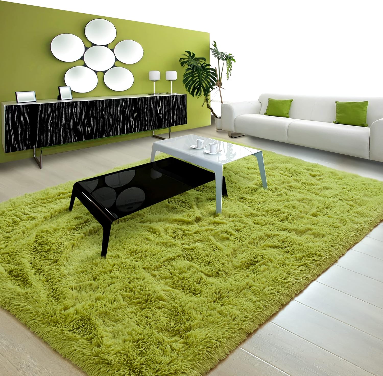8x10 Extra Large Green Area Rug for Living Room Bedroom Dining Room, Fluffy Shag Soft Plush Furry Carpet Solid Color, Non-Slip Indoor Floor Mat for Kids Home Decor
