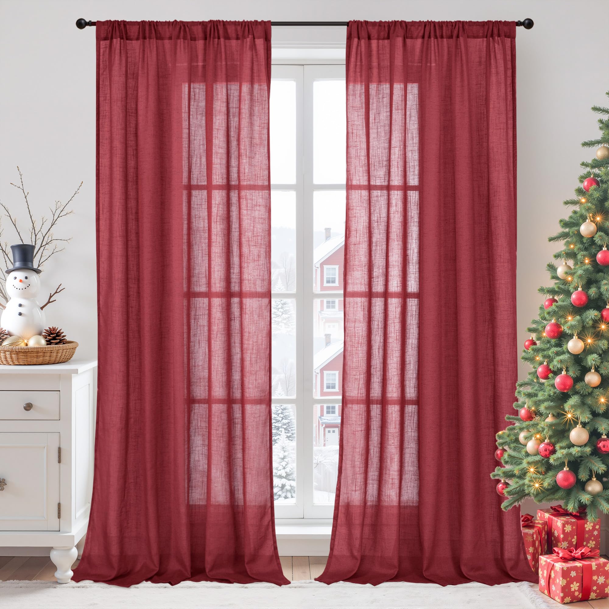 BGment 90 Inches Long Curtains Linen Semi Sheer, Light Filtering Window Treatments Drapes with Rod Pocket Lightweight for Living Room Bedroom, 2 Panels, 52 Inch Wide Each Panel
