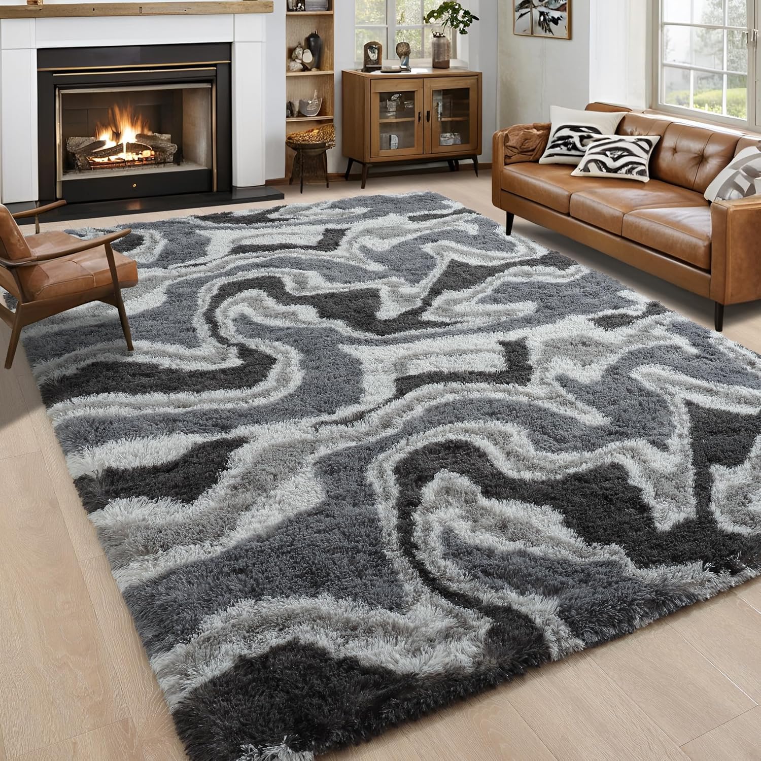 8x10 Extra Large Green Area Rug for Living Room Bedroom Dining Room, Fluffy Shag Soft Plush Furry Carpet Solid Color, Non-Slip Indoor Floor Mat for Kids Home Decor