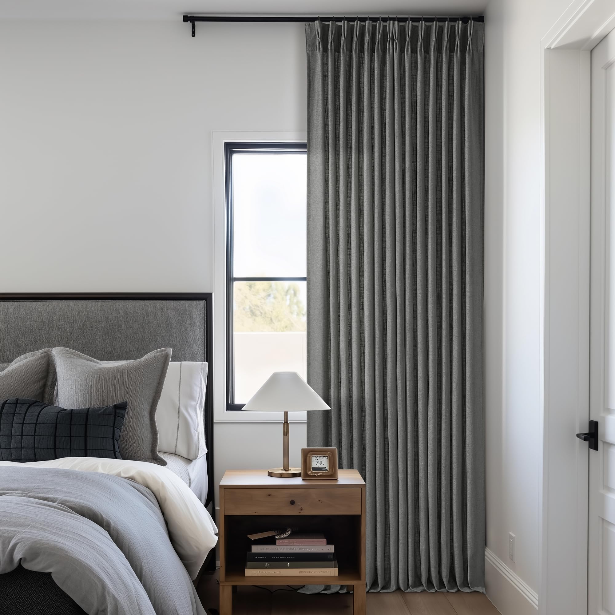 90 Inch Pinch Pleated Linen Curtains 2 Panel Set for Living Room Cream Natural Thick Linen Textured Drapes 90 Inches Long Pinch Pleat Drapes Birch Ivory Semi Sheer Curtain for Dining Bedroom Office