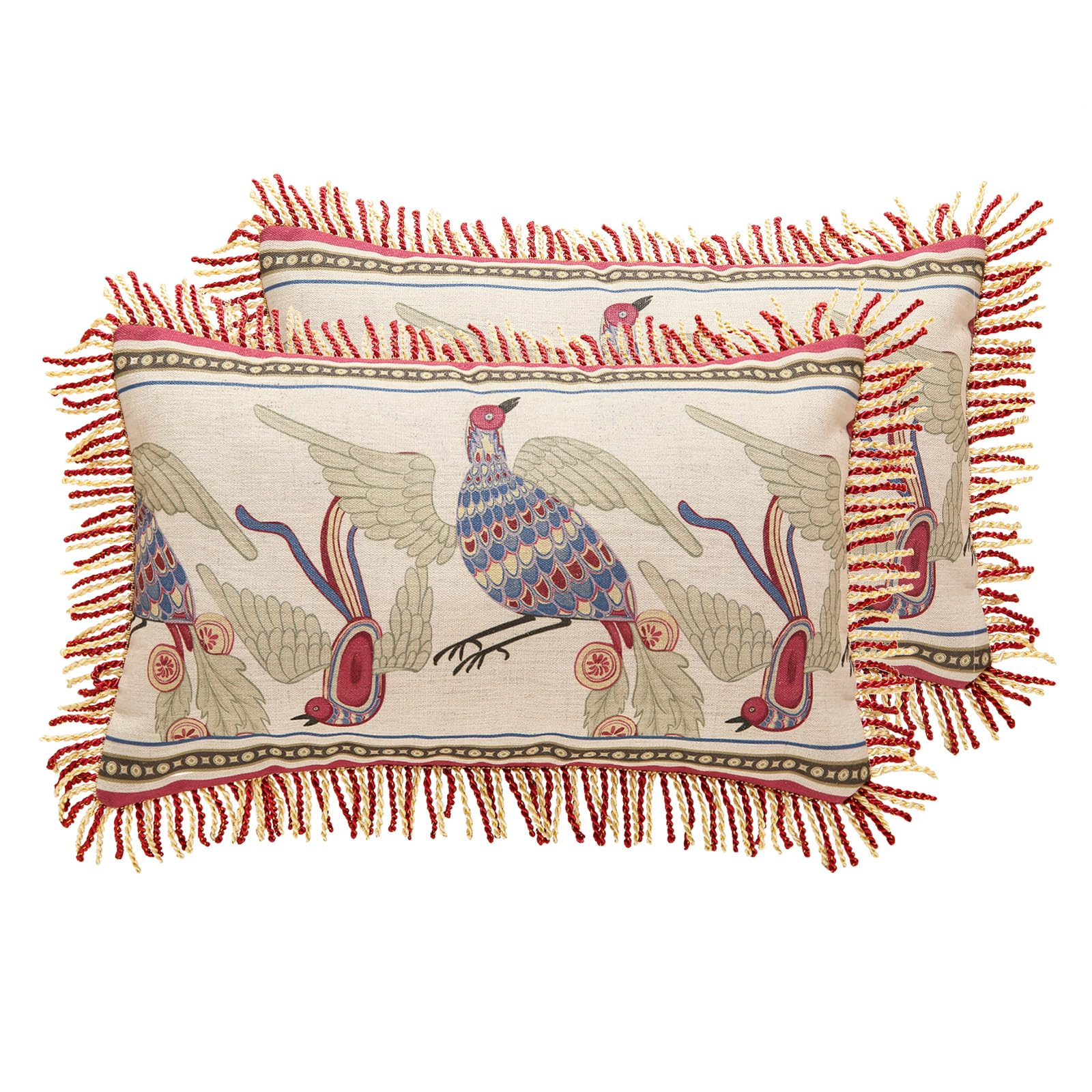 patdrea Designer Throw Pillow Covers for Couch 18"x18",Vintage Linen Pillows Cover with Cheetah Pattern and Luxury Pendant,Farmhouse Decorative Pillowcases for Bed Living Room Outdoor Set of 2