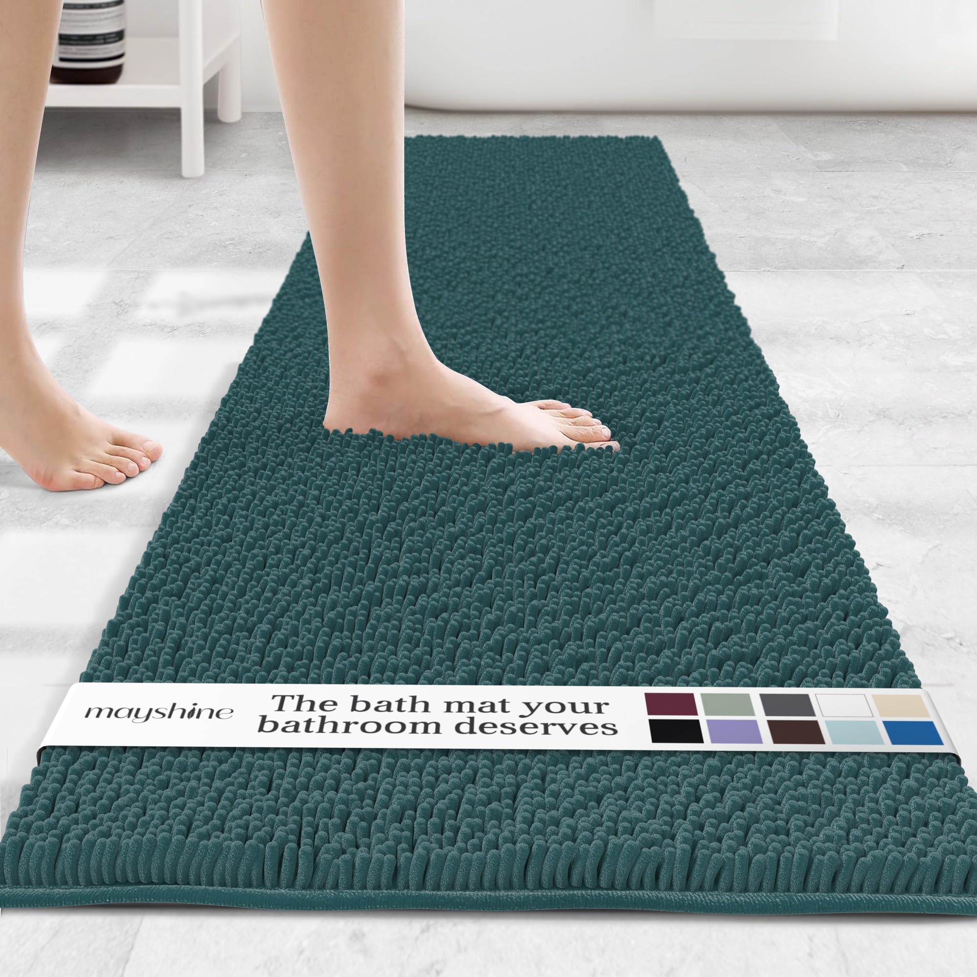 MAYSHINE Plush Shaggy Chenille Bath Mat | Extra Soft, Super Absorbent, Non-Slip Bathroom Rug | Fluffy Microfiber, Area Rug Sets for Bathroom Floor, Kitchen, Living Room | 59"x31" | Beige