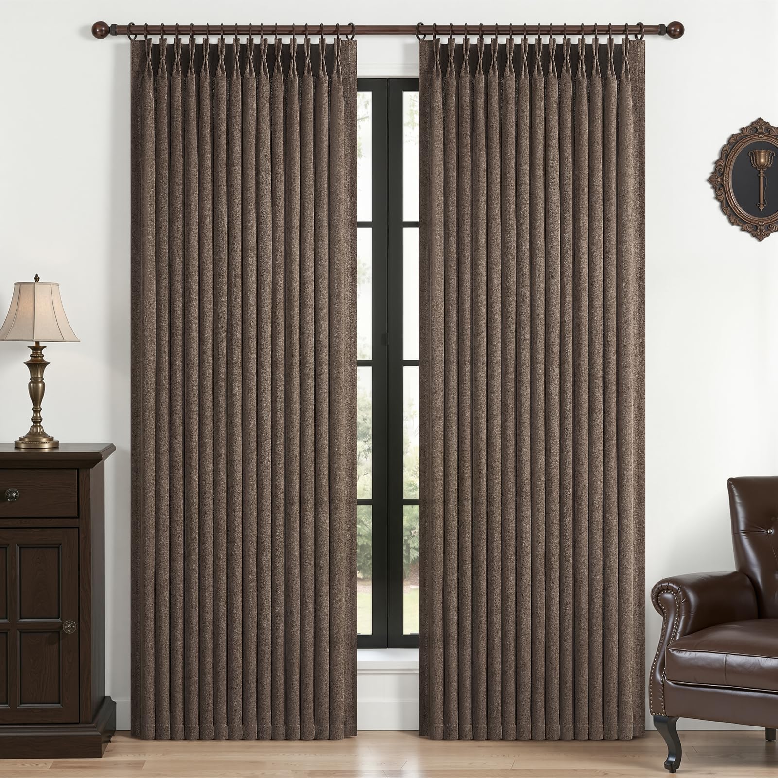 PleatedDrapes 96 Inch Curtains 2 Panel Set, Modern Linen Pleat Back Tab Dining Room Window Curtains Light Filtering Aesthetic Semi Sheer Living Room Drapes with Hooks Ring Cream Oatmeal W40 x L96