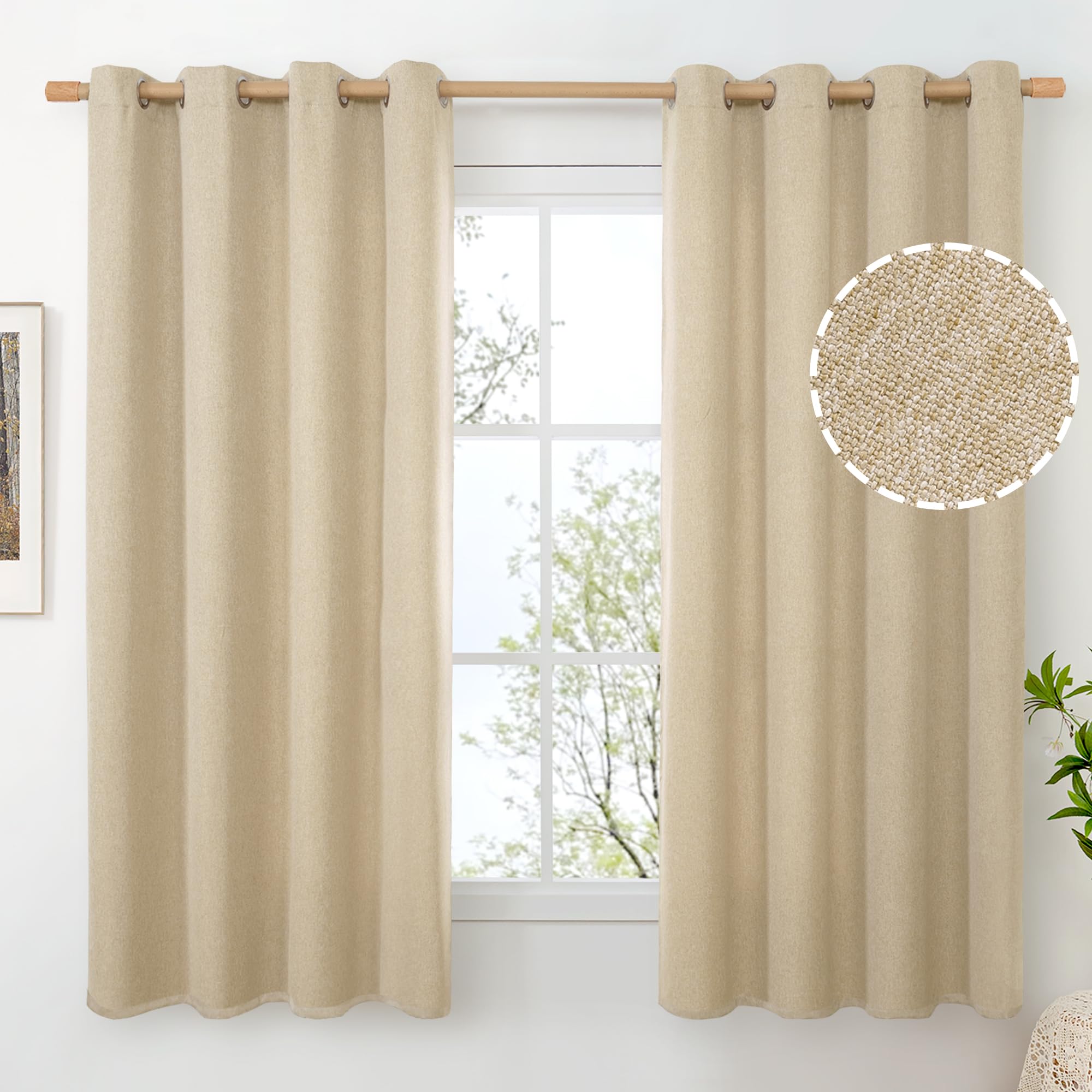 BGment Linen Curtains 95 Inch Long for Living Room 2 Panels, Thick Textured Privacy Floor Length Window Drapes Non See Through for Bedroom Farmhouse Light Filtering Grommet Top, Each 52 Inch Wide