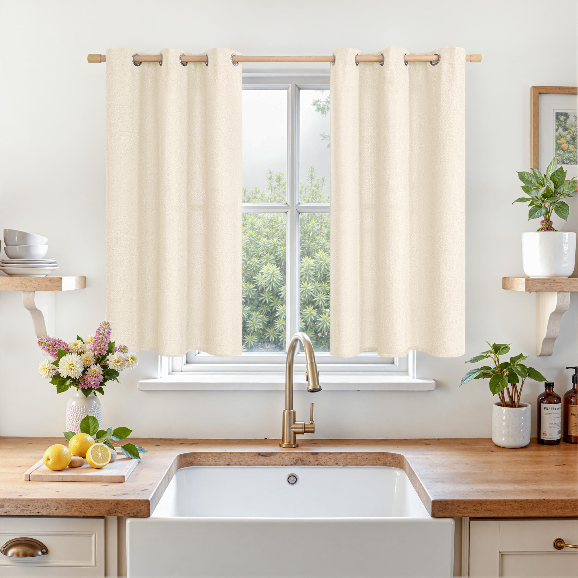 LAMIT Natural Beige Linen Curtains for Bedroom, 84 inches Grommet Thermal Insulated Thick Burlap Farmhouse Neutral Curtains Noise Reducing Light Filtering Drapes for Living Room, 2 Panels, W60 x L84