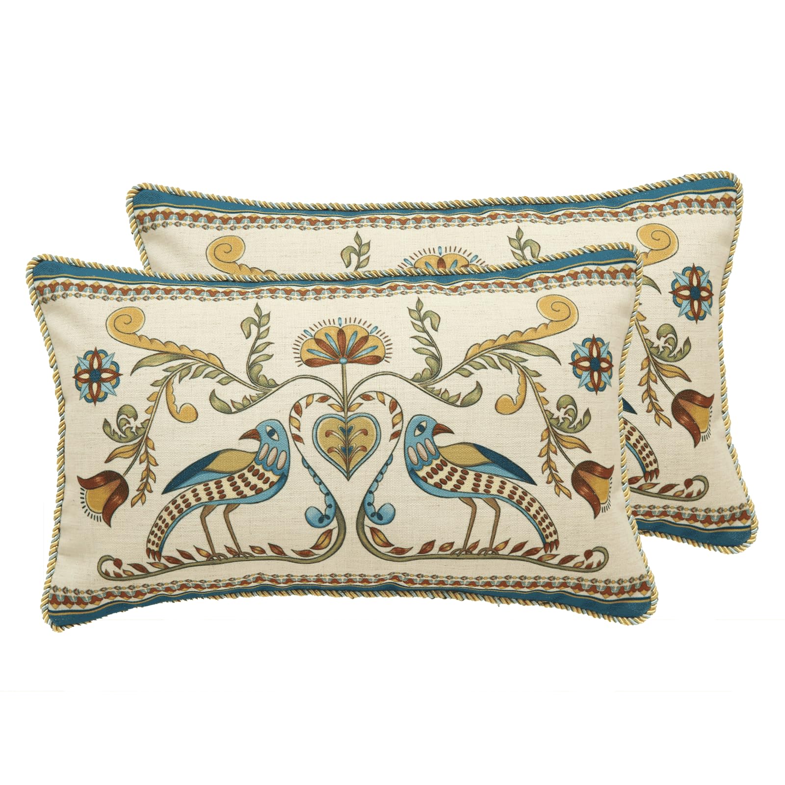 patdrea Designer Throw Pillow Covers for Couch 18"x18",Vintage Linen Pillows Cover with Cheetah Pattern and Luxury Pendant,Farmhouse Decorative Pillowcases for Bed Living Room Outdoor Set of 2